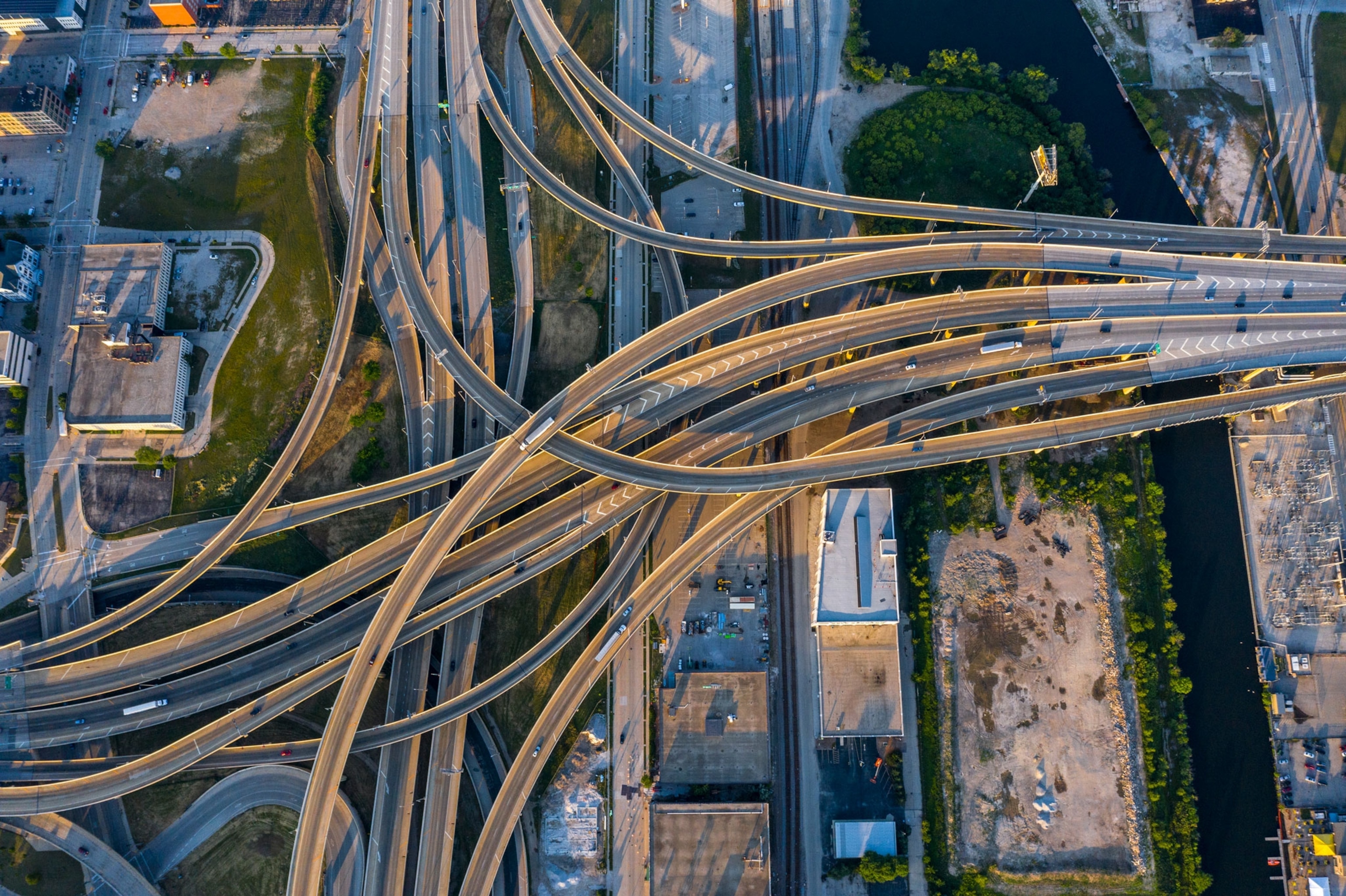 Aerial view of the Marquette Interchange in Milwaukee.