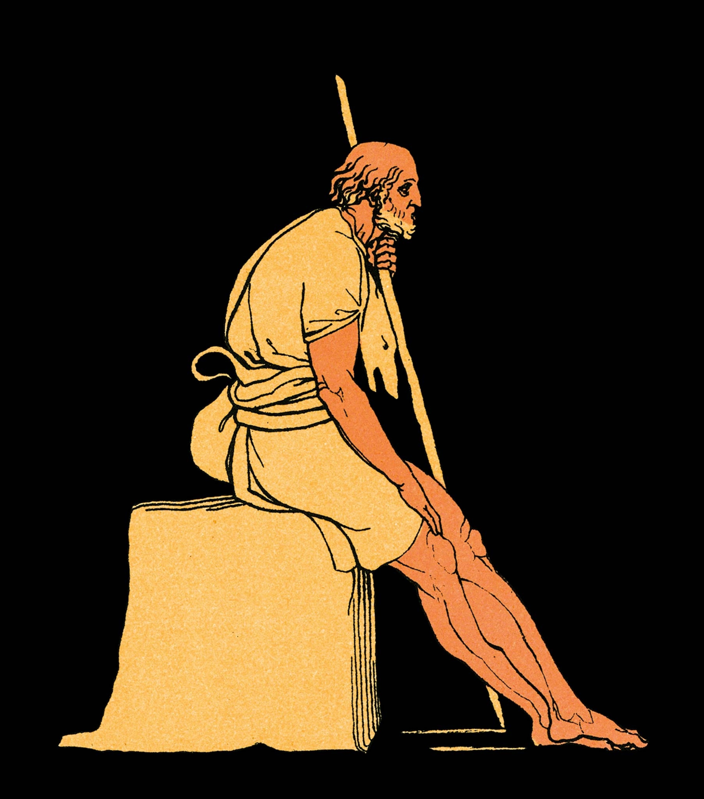 Odysseus relies on the faithful swineherd Eumaeus, shown in a drawing by John Flaxman in the 1878 "Stories From Homer," to defeat the villainous suitors.