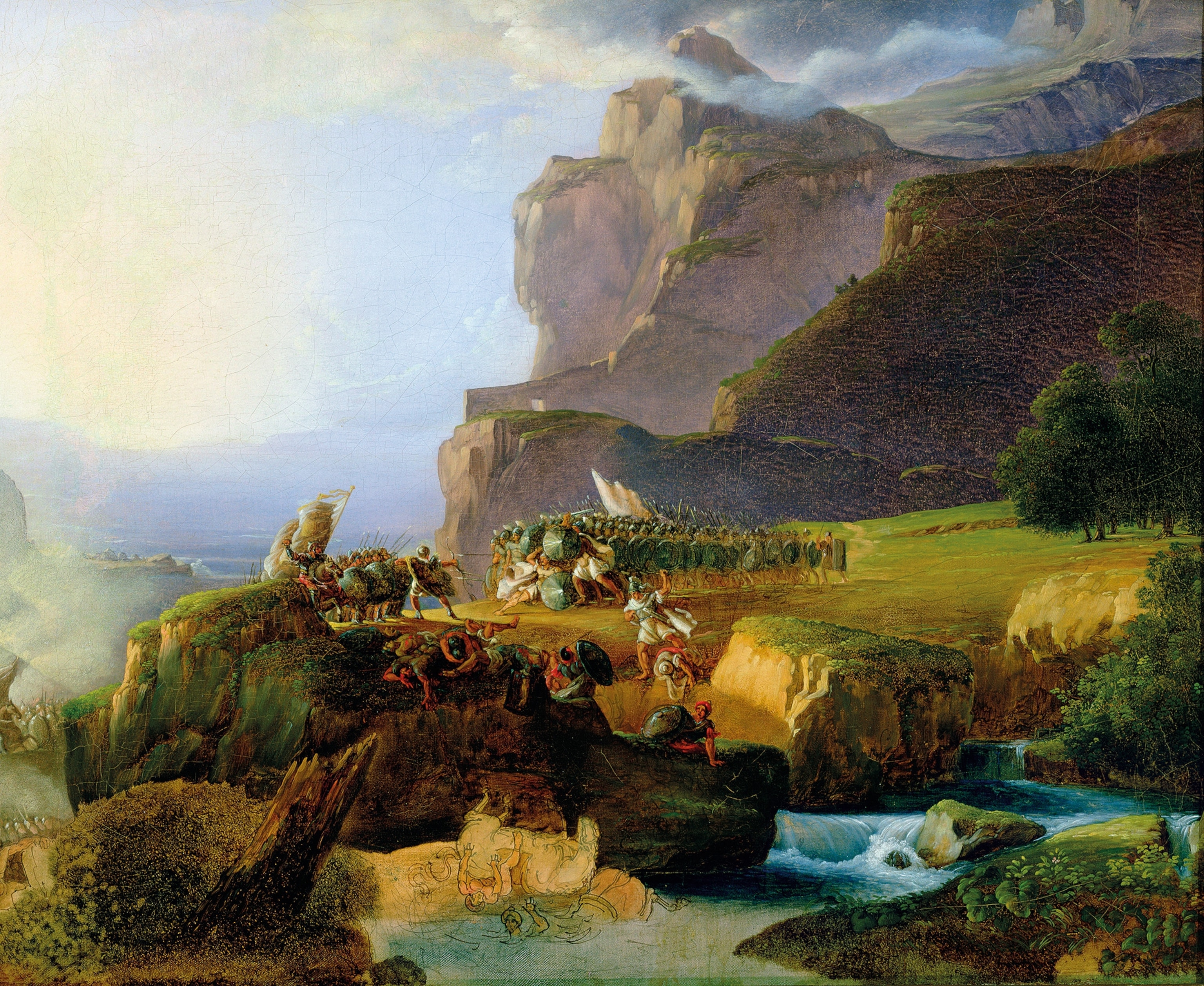 At the front of a Spartan phalanx, Leonidas is finally slain by the Persians, a moment depicted here by the Italian painter Massimo d’Azeglio, circa 1823, housed at the Civic Gallery of Modern and Contemporary Art of Turin.