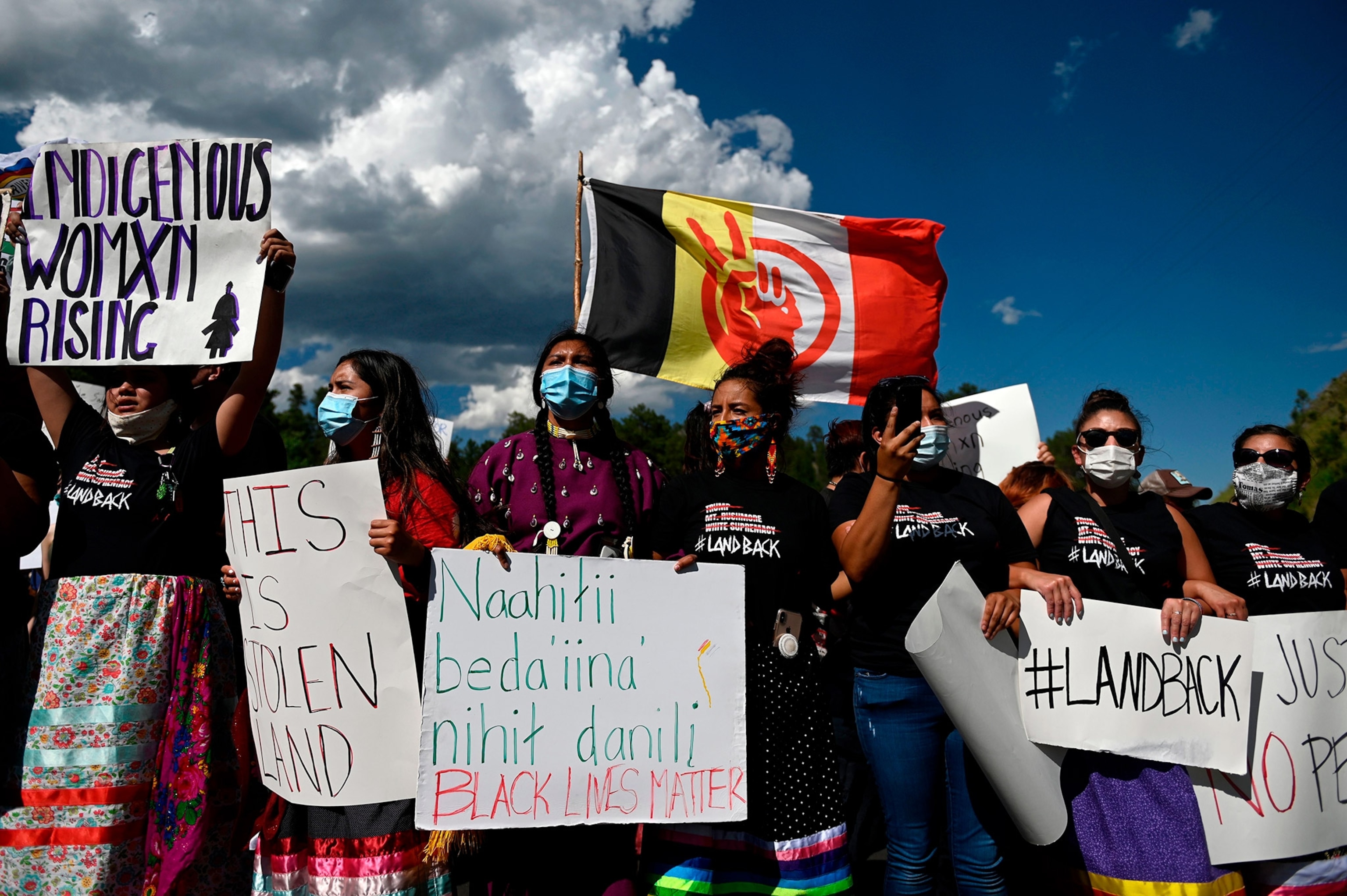 activists from different tribes blocking the road to Mount Rushmore