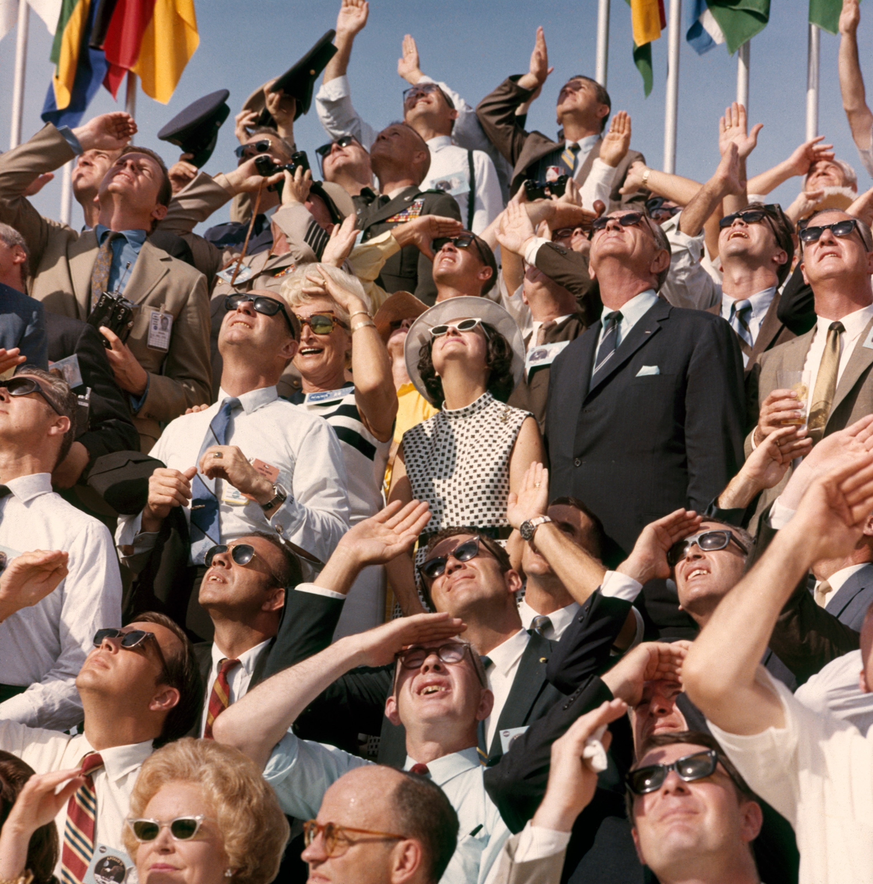 president and Mrs. Johnson and Vice President Agnew watch Apollo 11 lift off.
