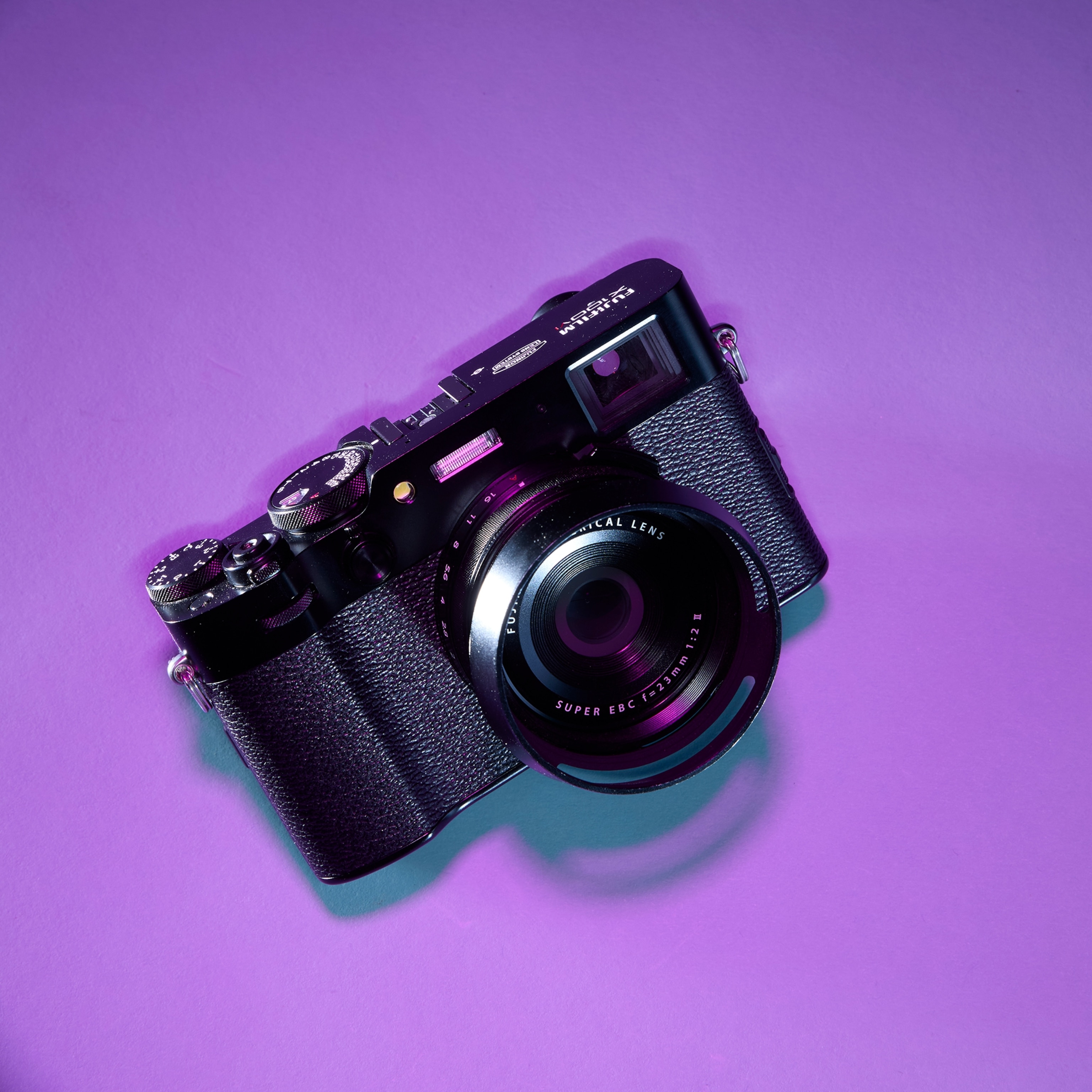 camera Fujifilm X100VI on colorful background