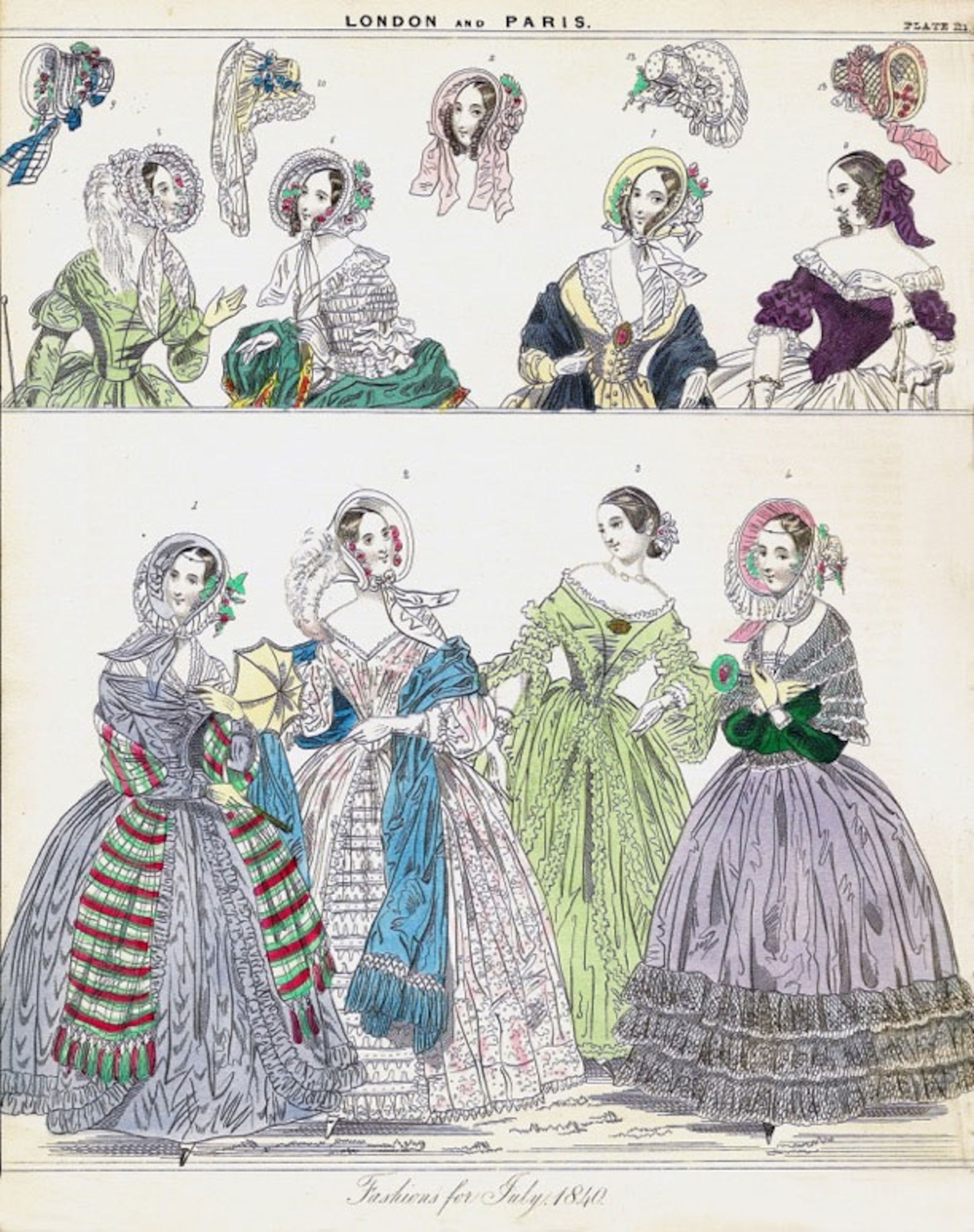 women in colorful dresses in the 1800s