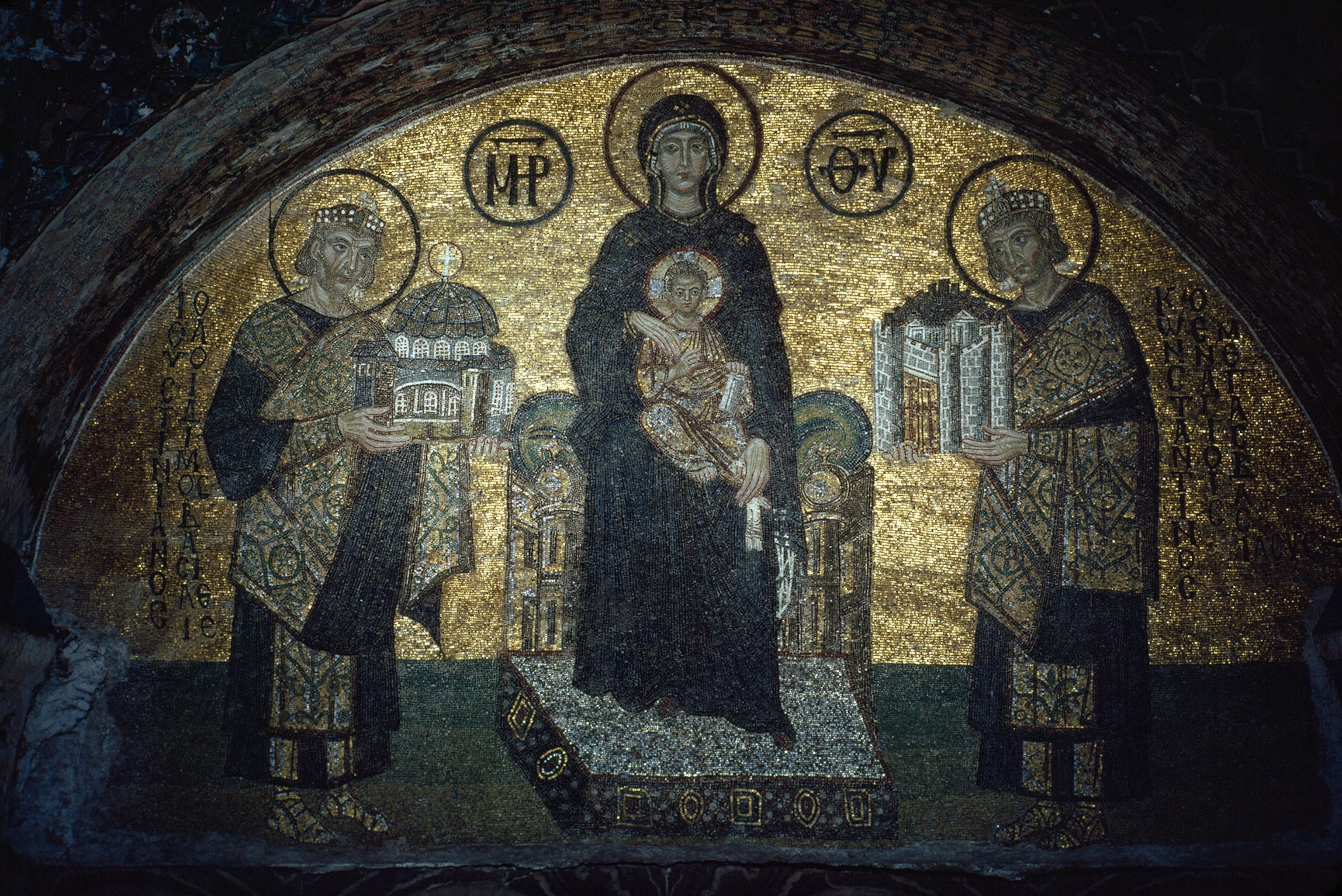 A mosaic of Constantine and the Virgin Mary