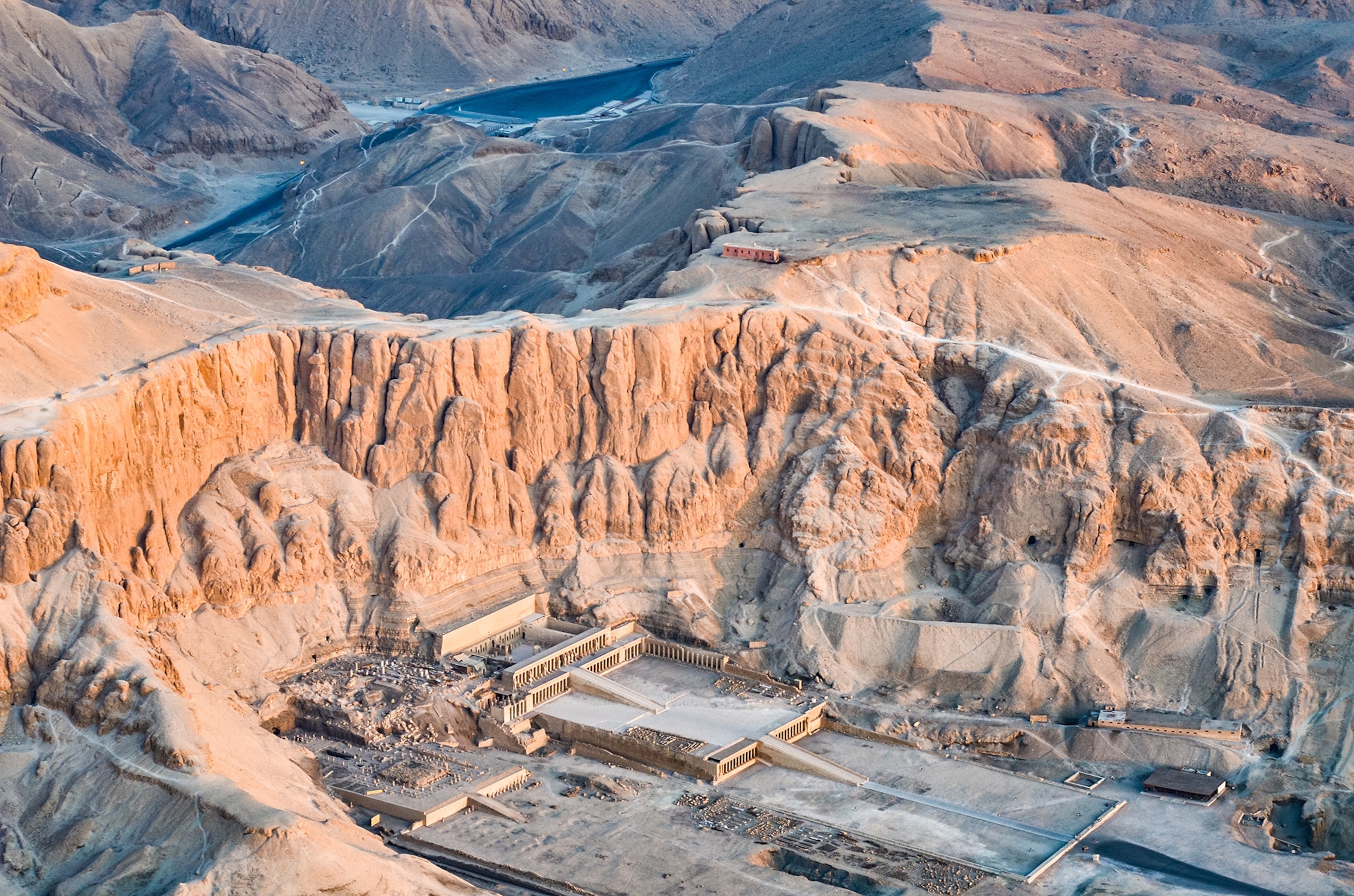 Aerial view of the Mortuary Temple of Hatshepsut, Egypt