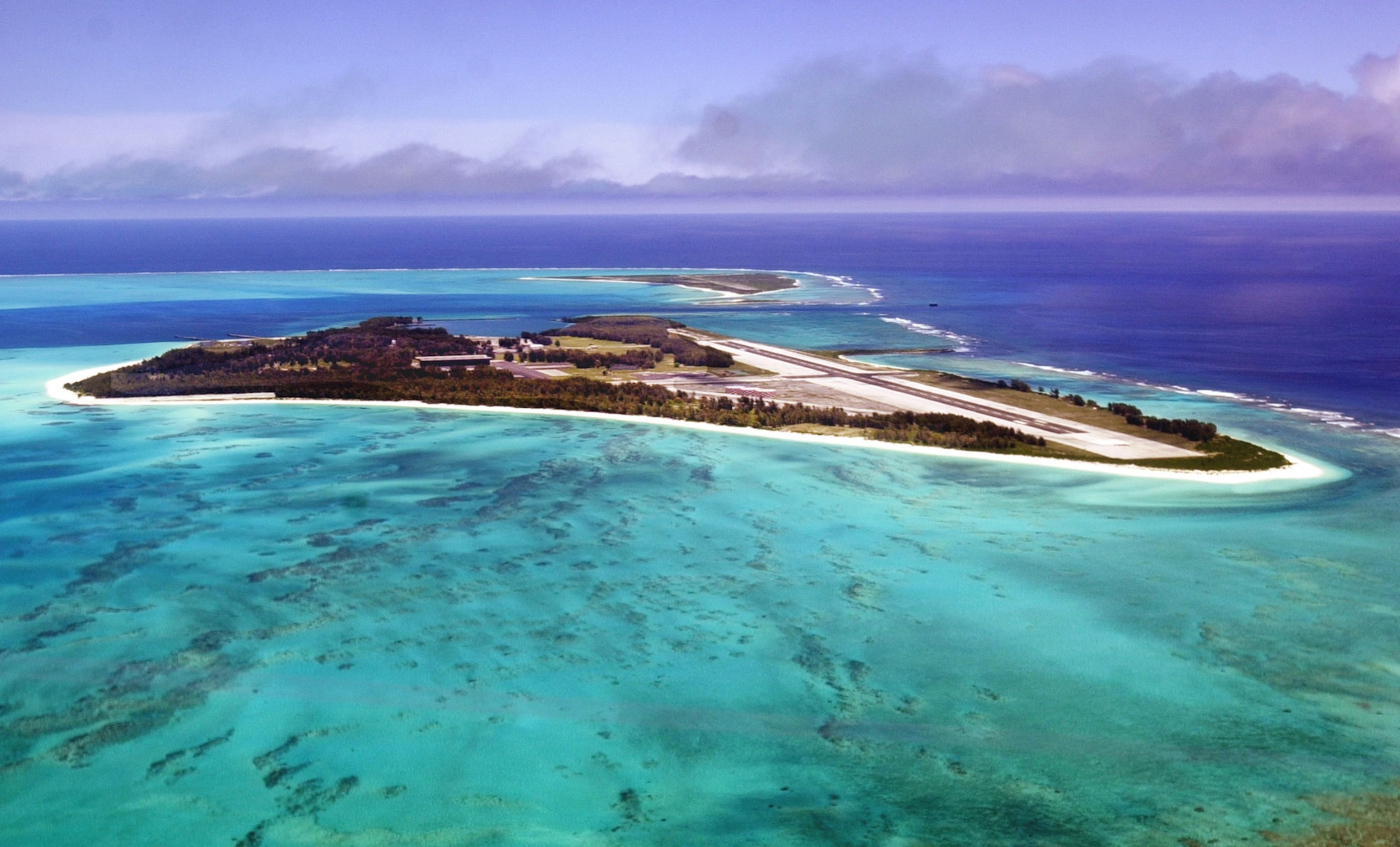 an aerial view of the 2.5 square mile Midway Atoll