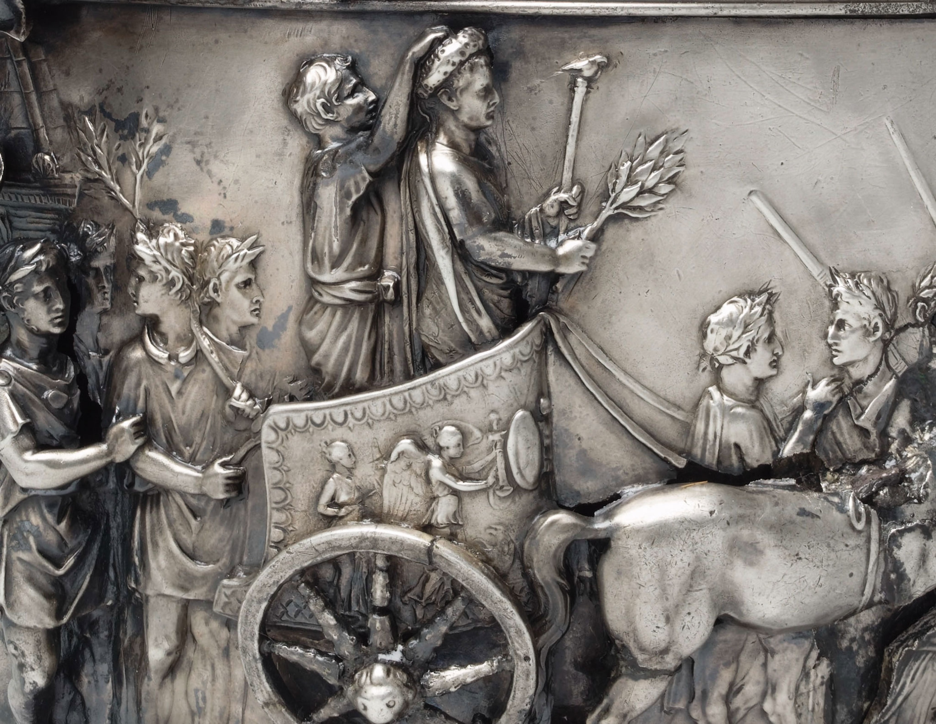 a relief of Roman emperor Tiberius during a triumph
