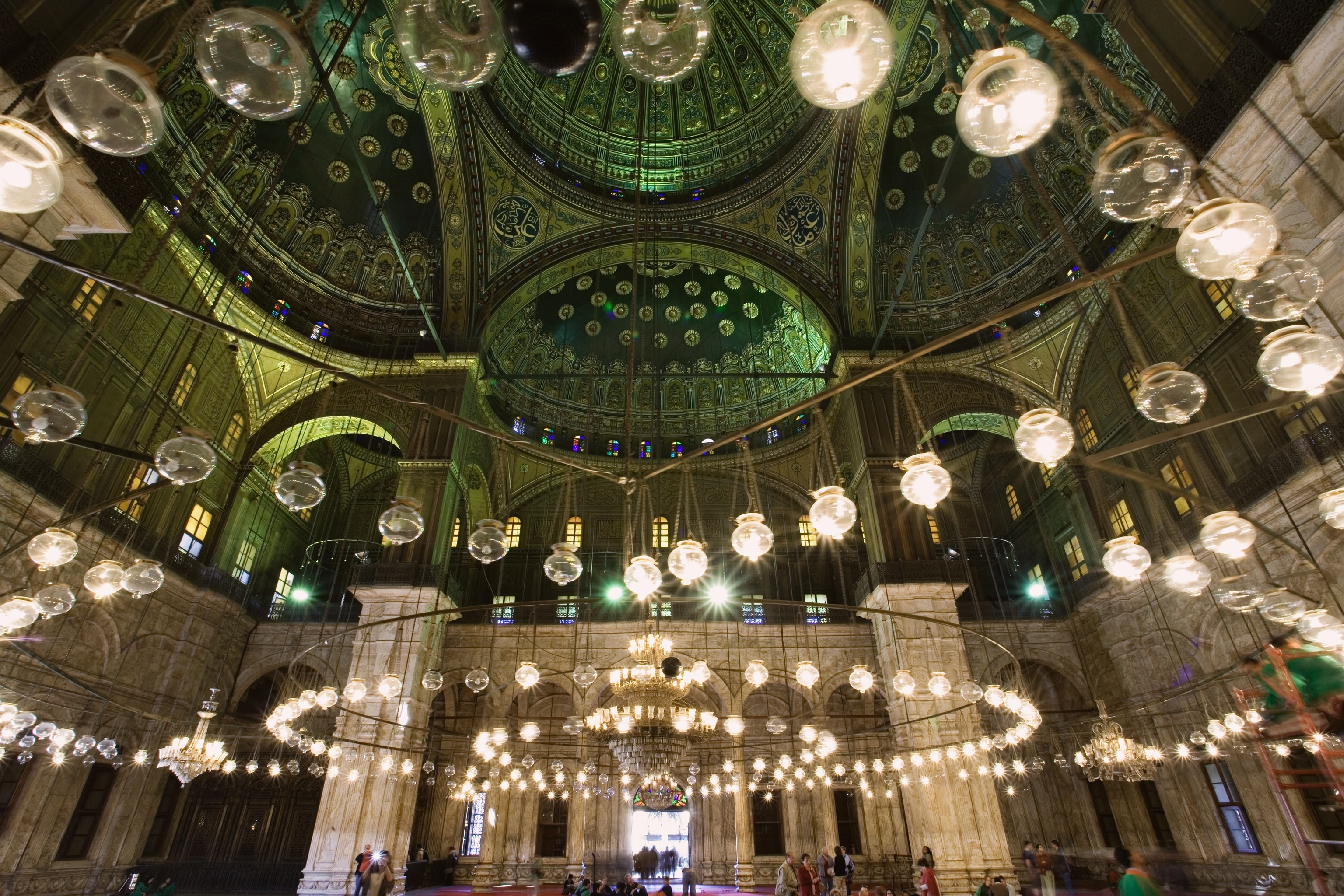 the lights and interior of Mohammed Ali Mosque, Cairo