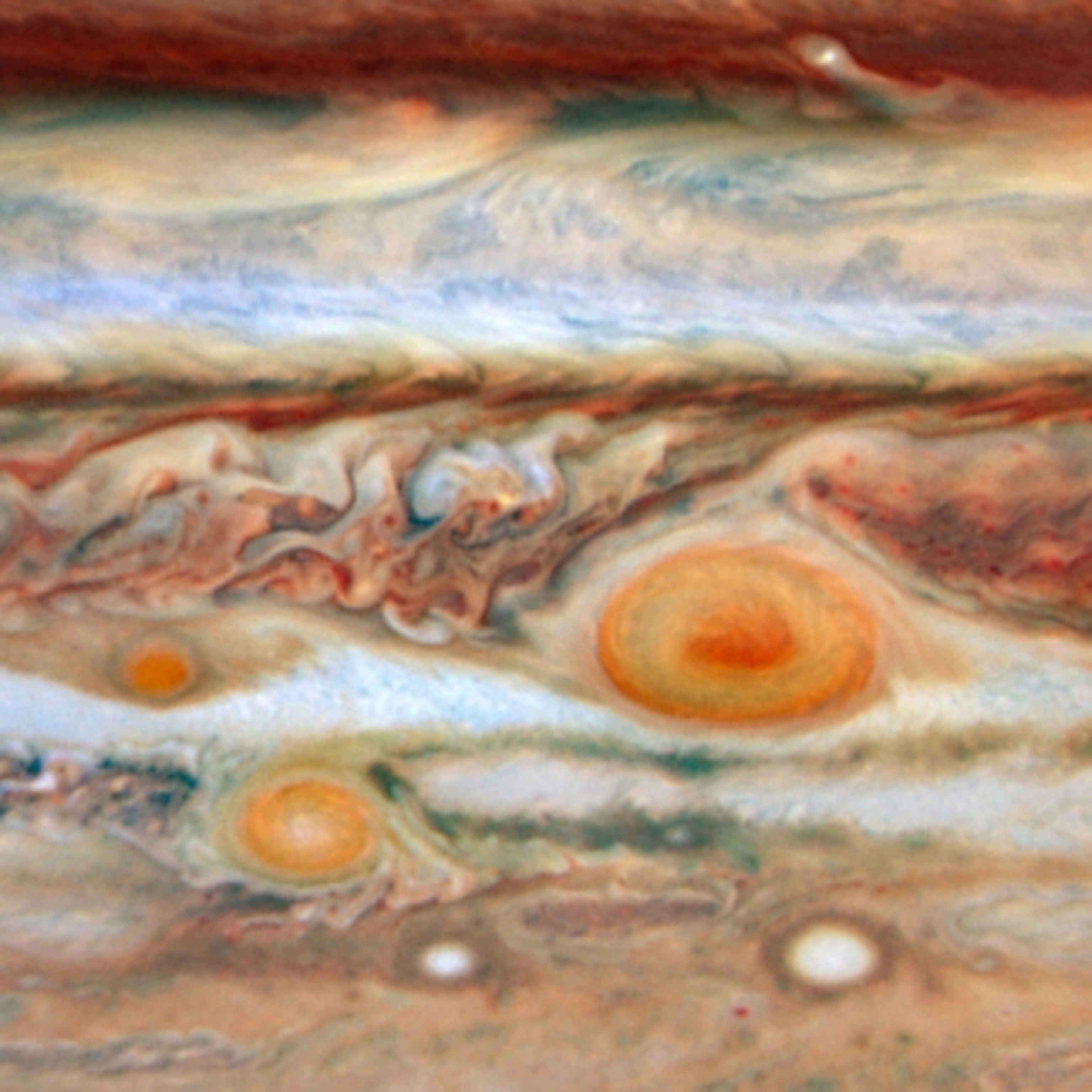 Jupiter's swirling, spotted surface