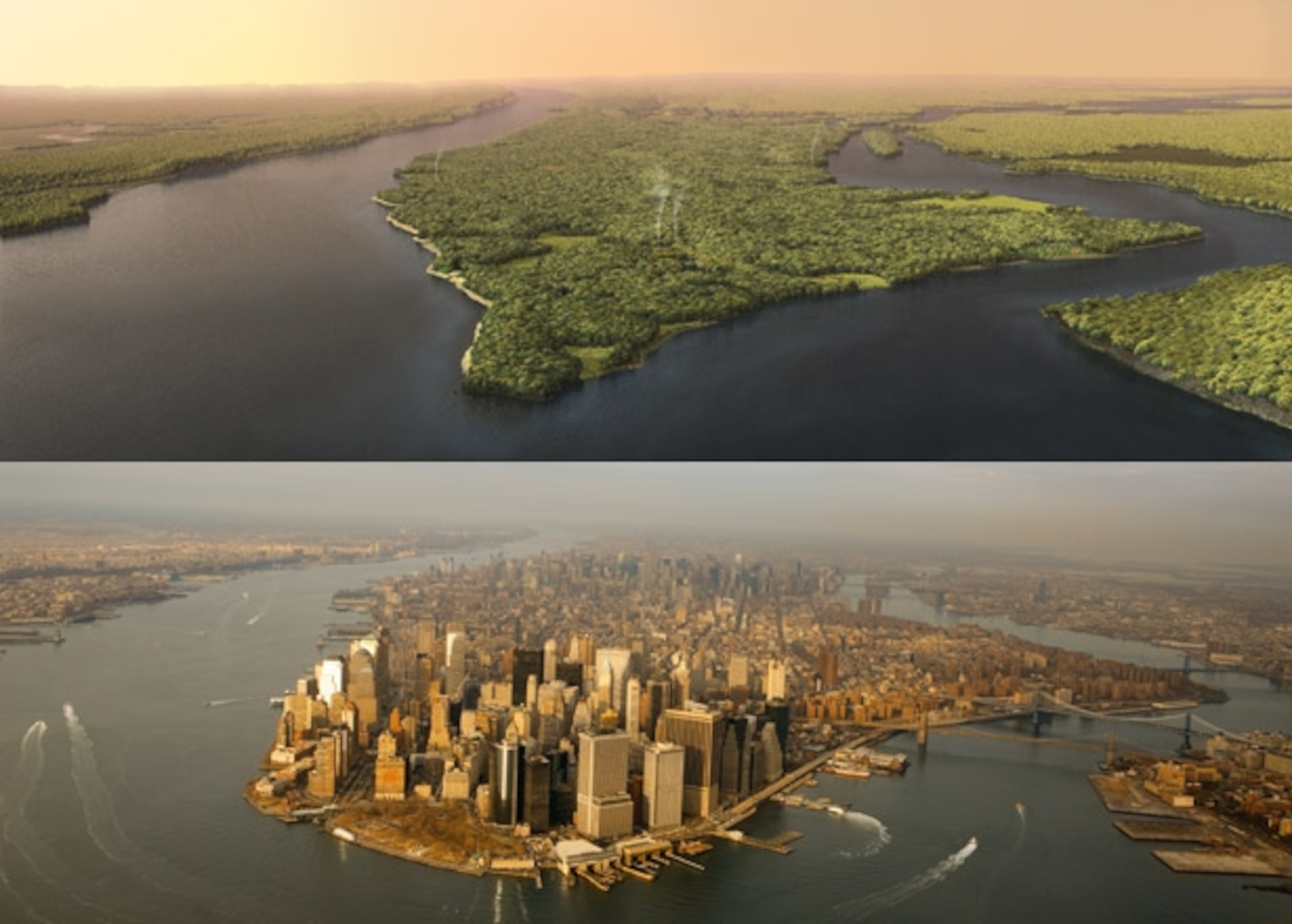 Manhattan imagined pre settlement and present day