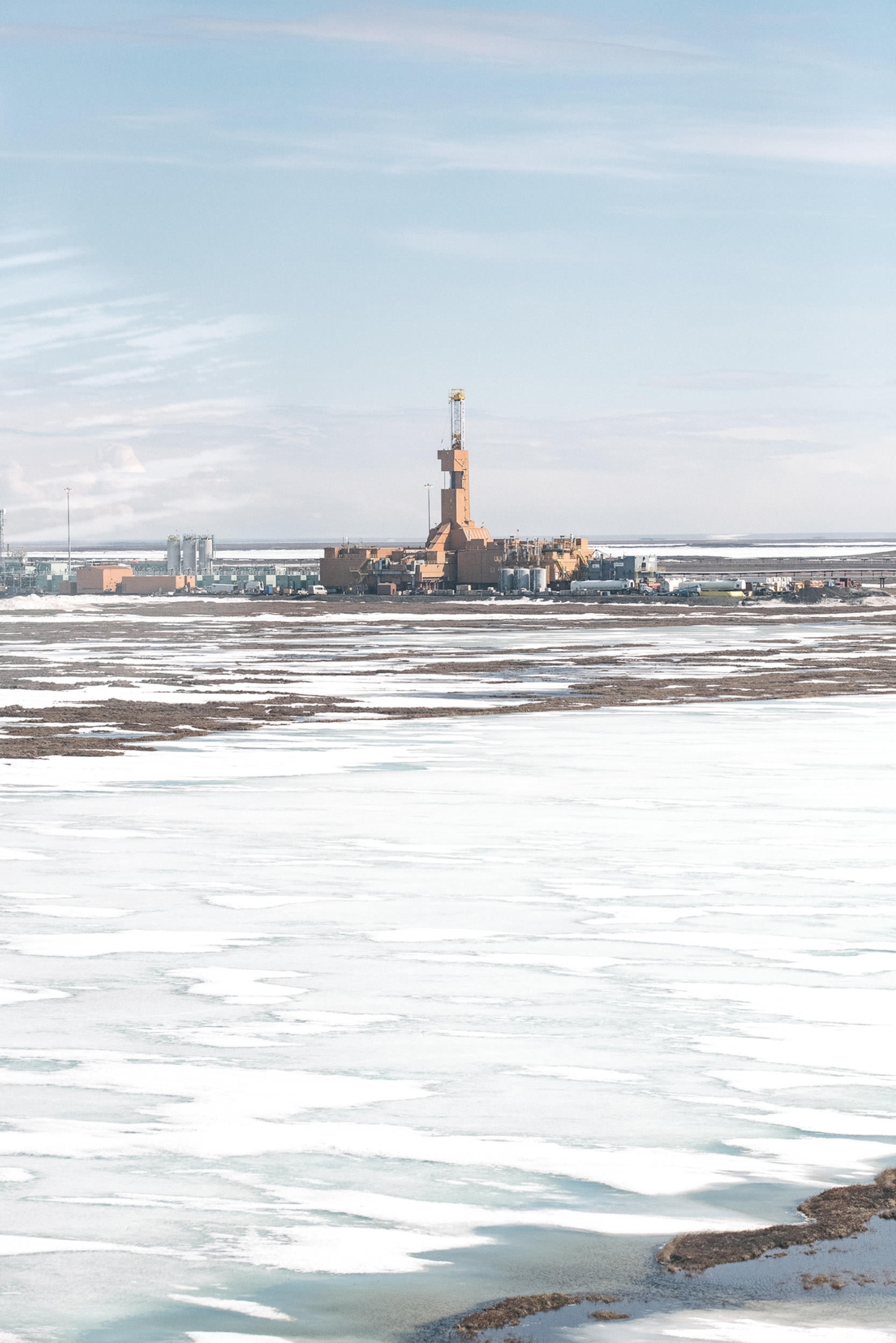 an oil drilling rig in Alaska's Prudhoe Bay