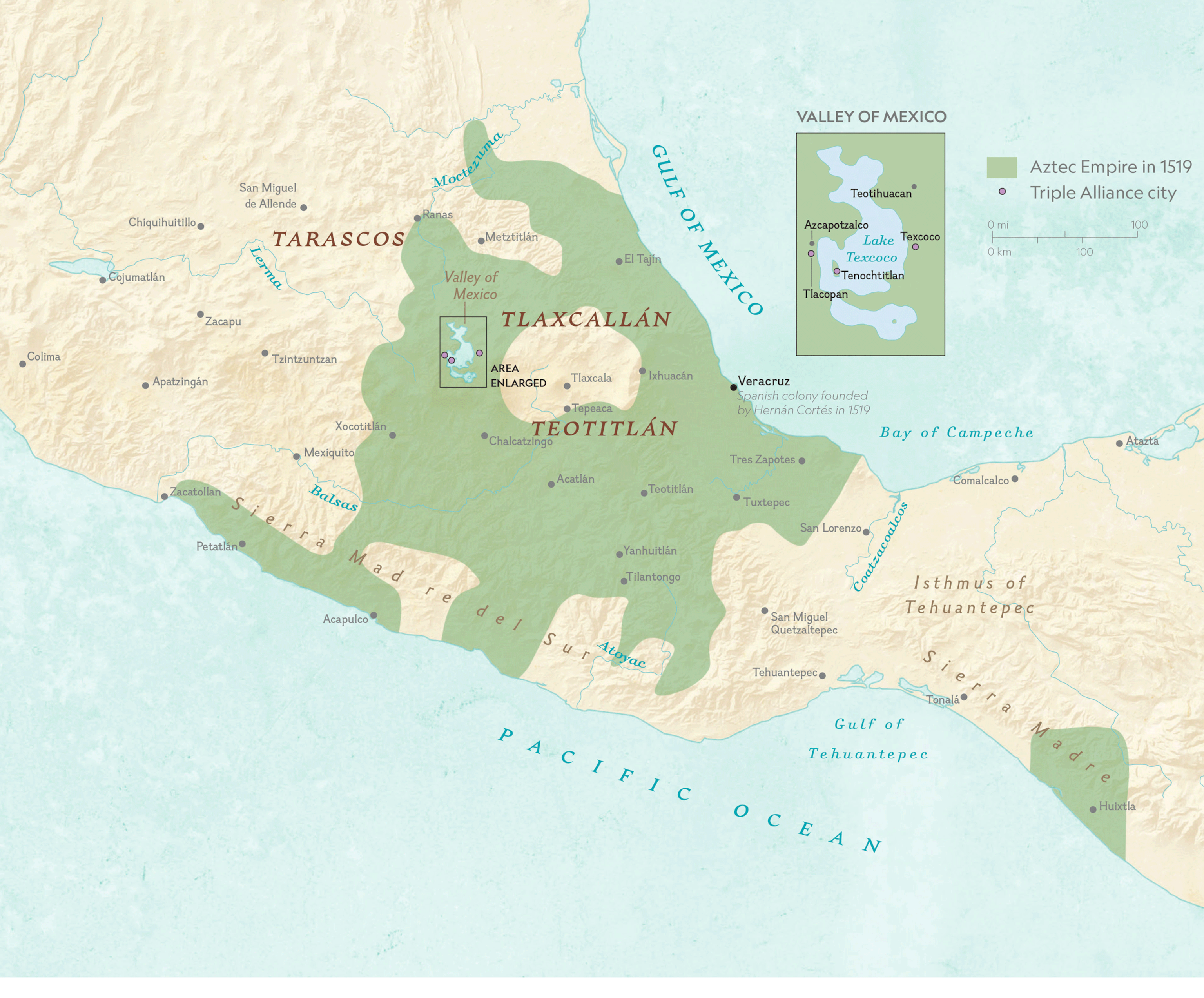 map of triple alliance also know as the aztecs