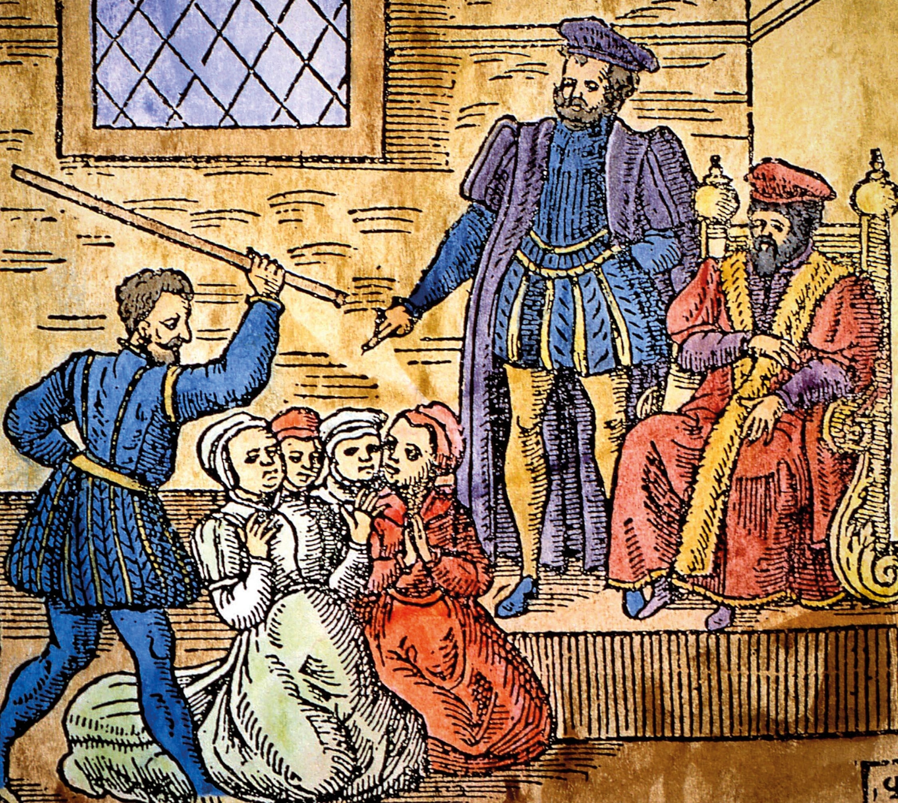 a detail of King James VI of Scotland supervising the torture of witches in Edinburgh
