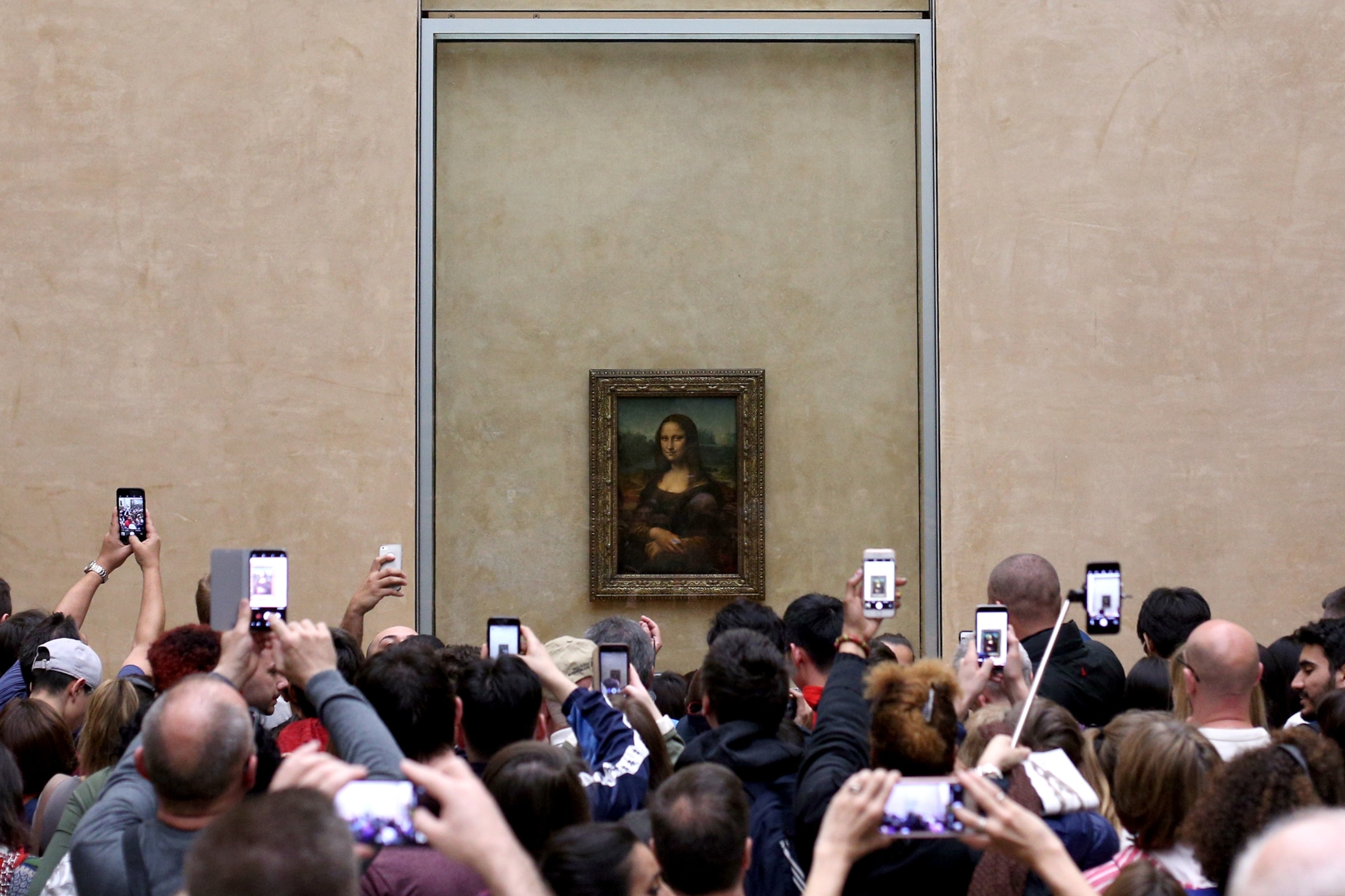 tourists viewing the Mona Lisa, Paris, France