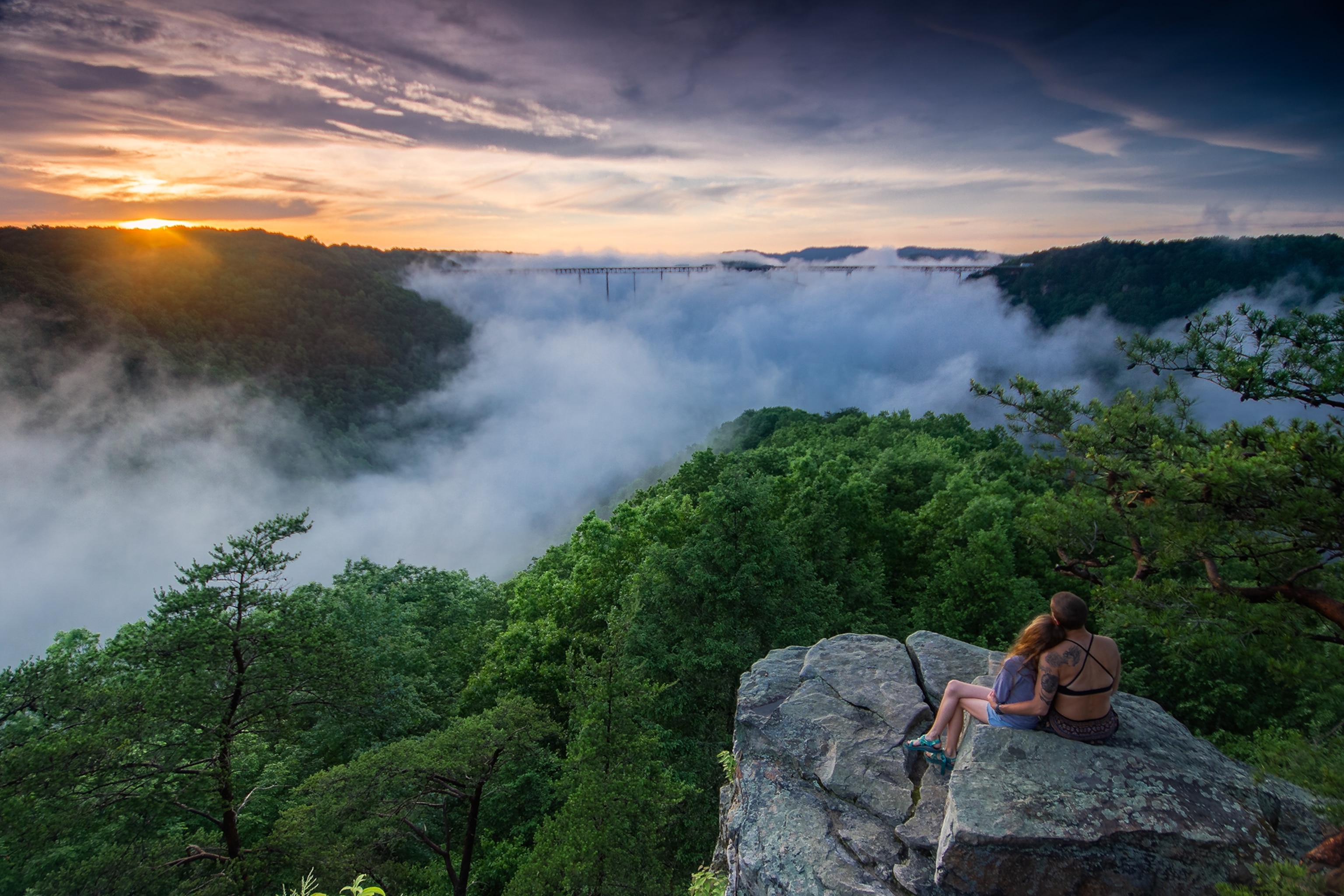 Long Point overlooking the New River Gorge Bridge at sunset, just after a storm broke.