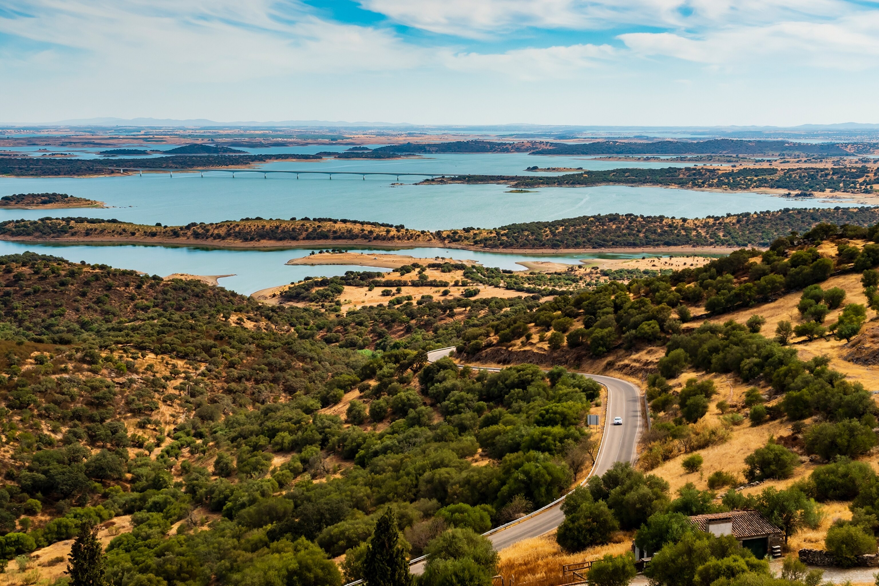 view of a resevoir from a hill