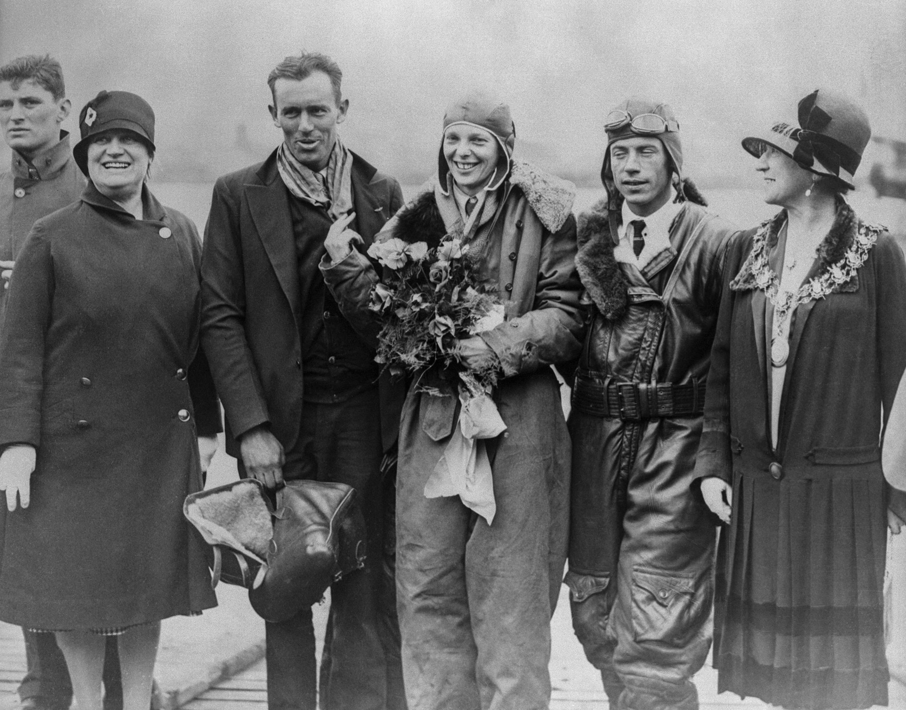 Amelia Earhart after her first flight as a passenger