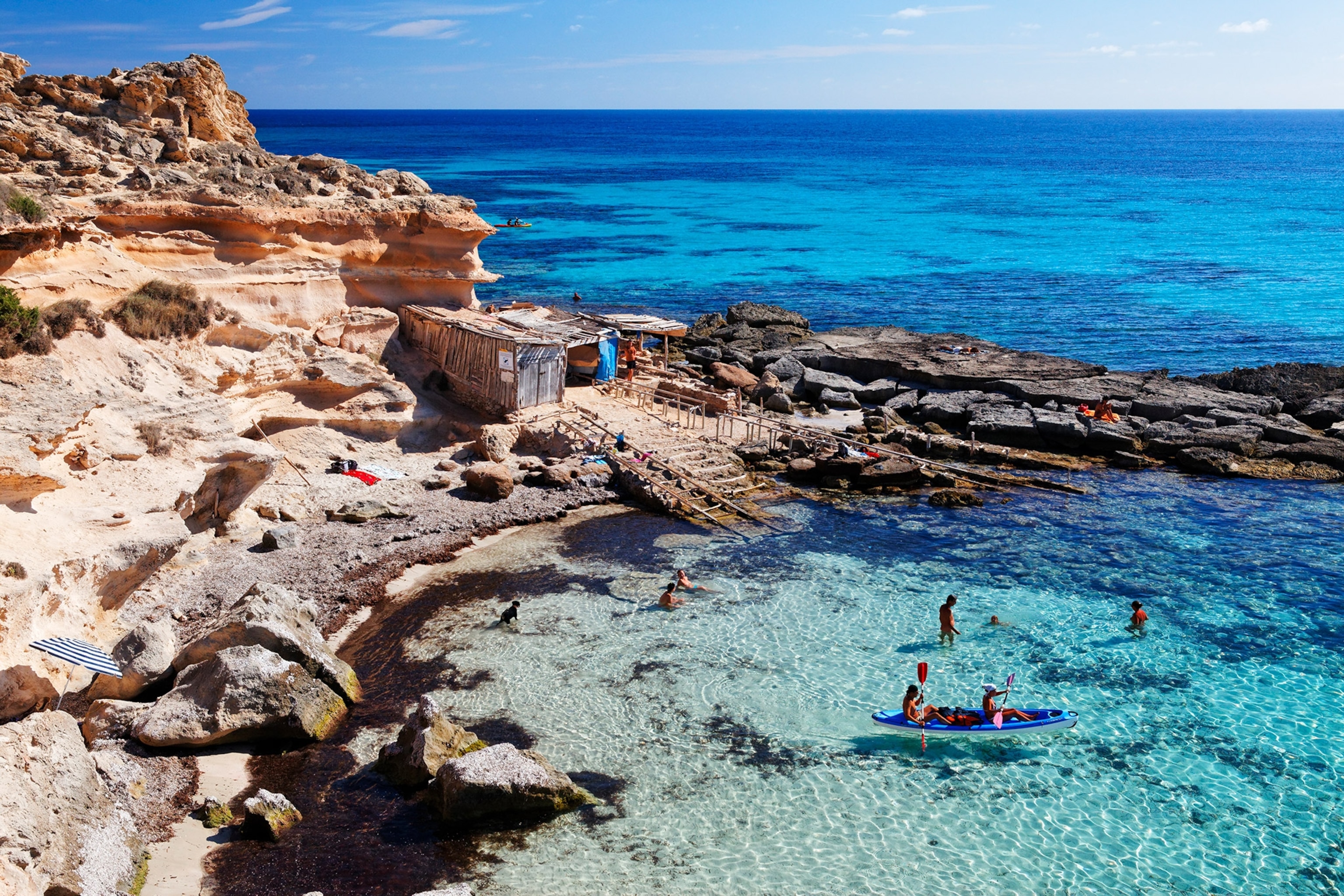 the beach at Bay Calo des Mort, Formentera, Balearic Islands, Spain