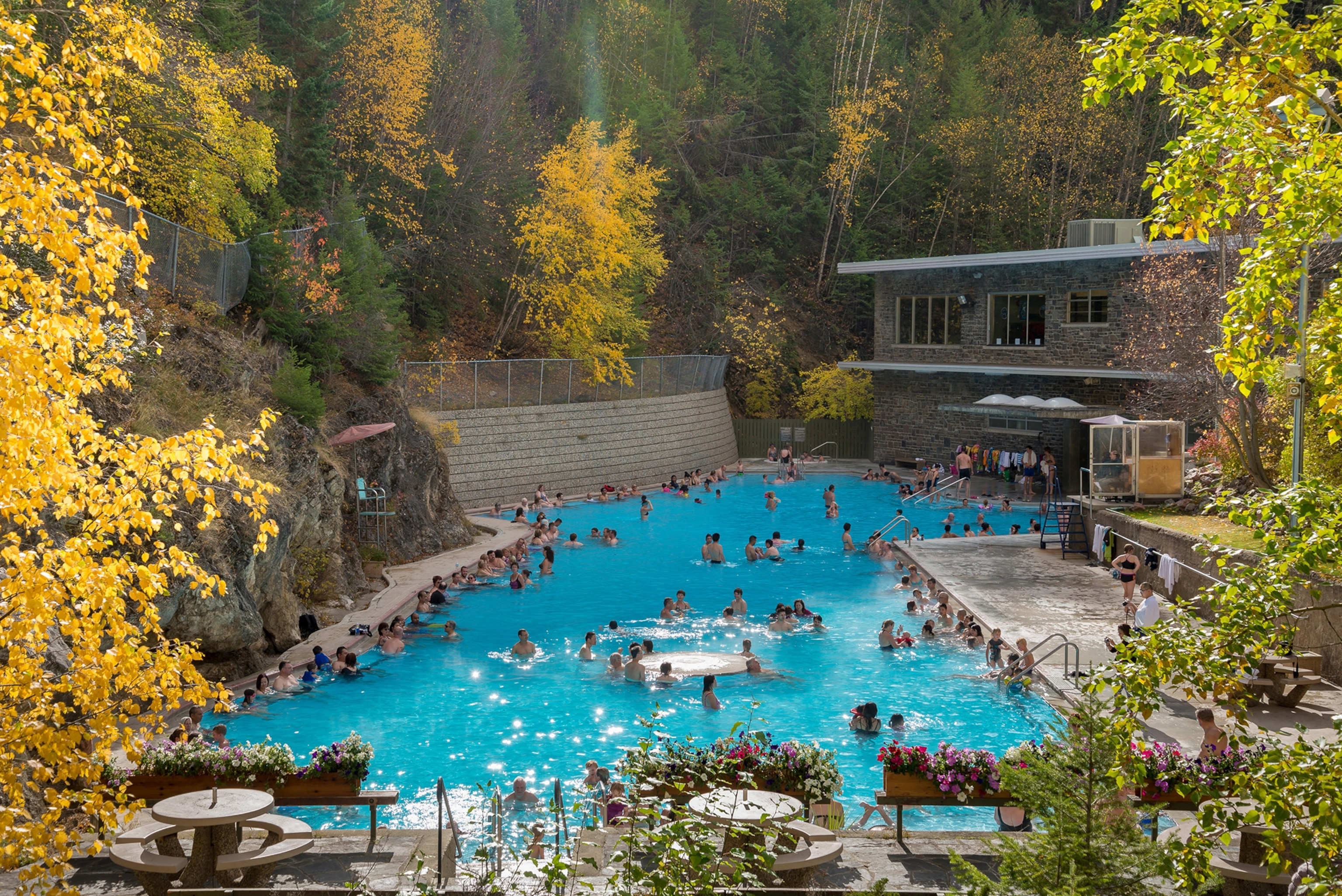 When visiting Radium, travelers can’t pass up the opportunity to visit this hot springs swimming pool on the edge of Kootenay National Park in British Columbia, Canada.