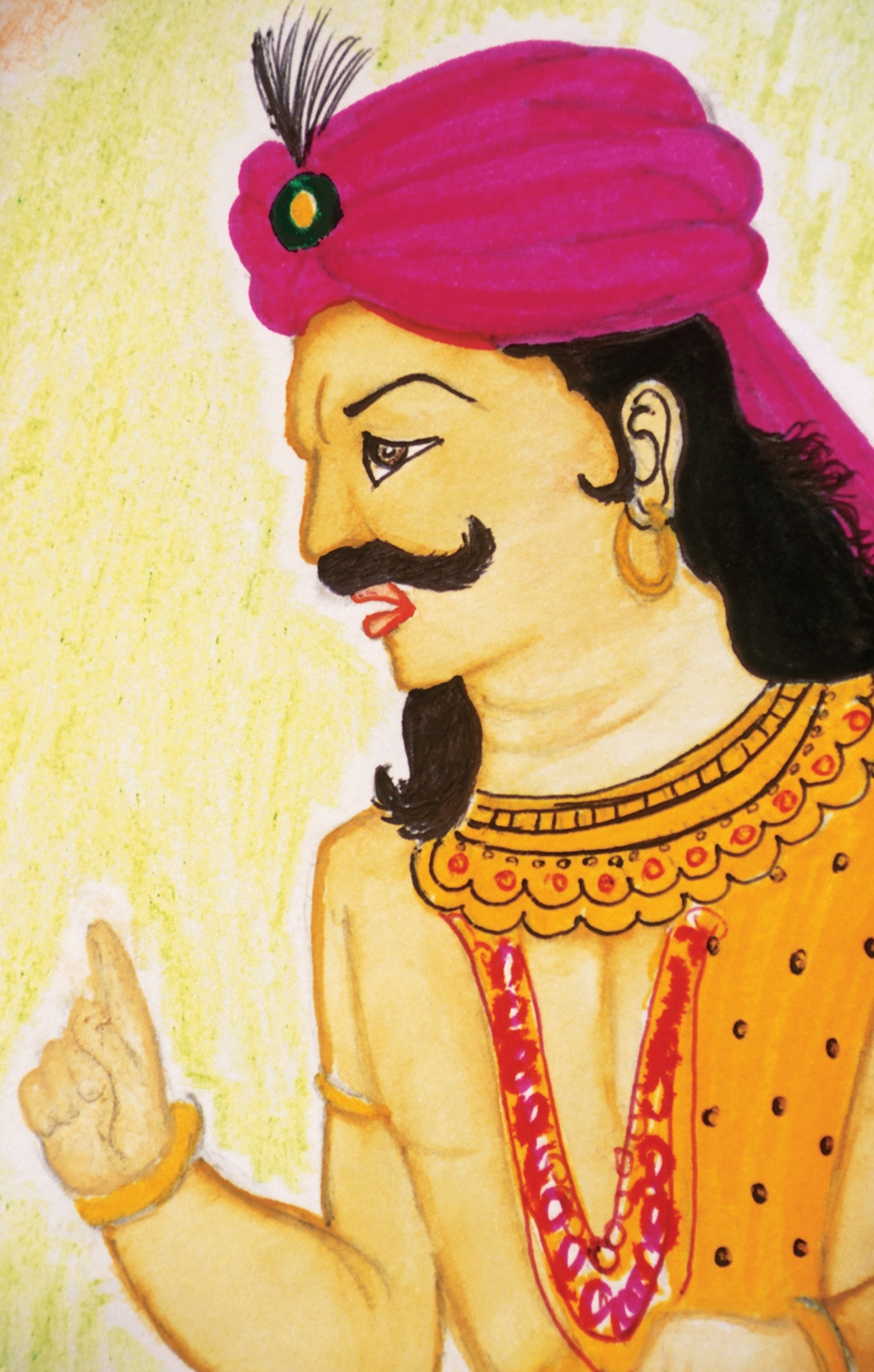 Chandragupta Maurya, portrayed in a watercolor on paper here, was the founder of the Maurya Empire and the first emperor to unify most of Greater India into one state.