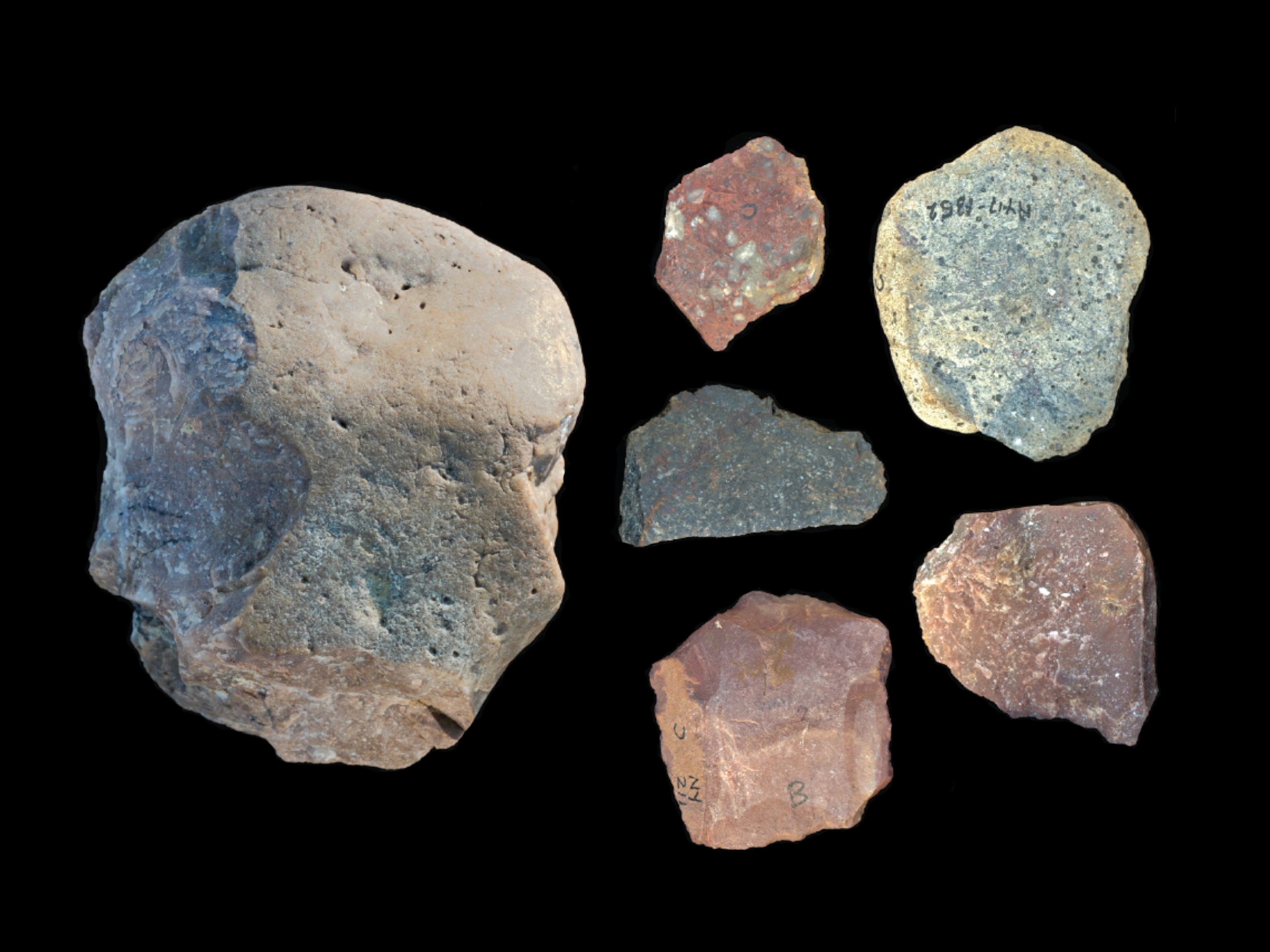 Examples of an Oldowan core and flakes