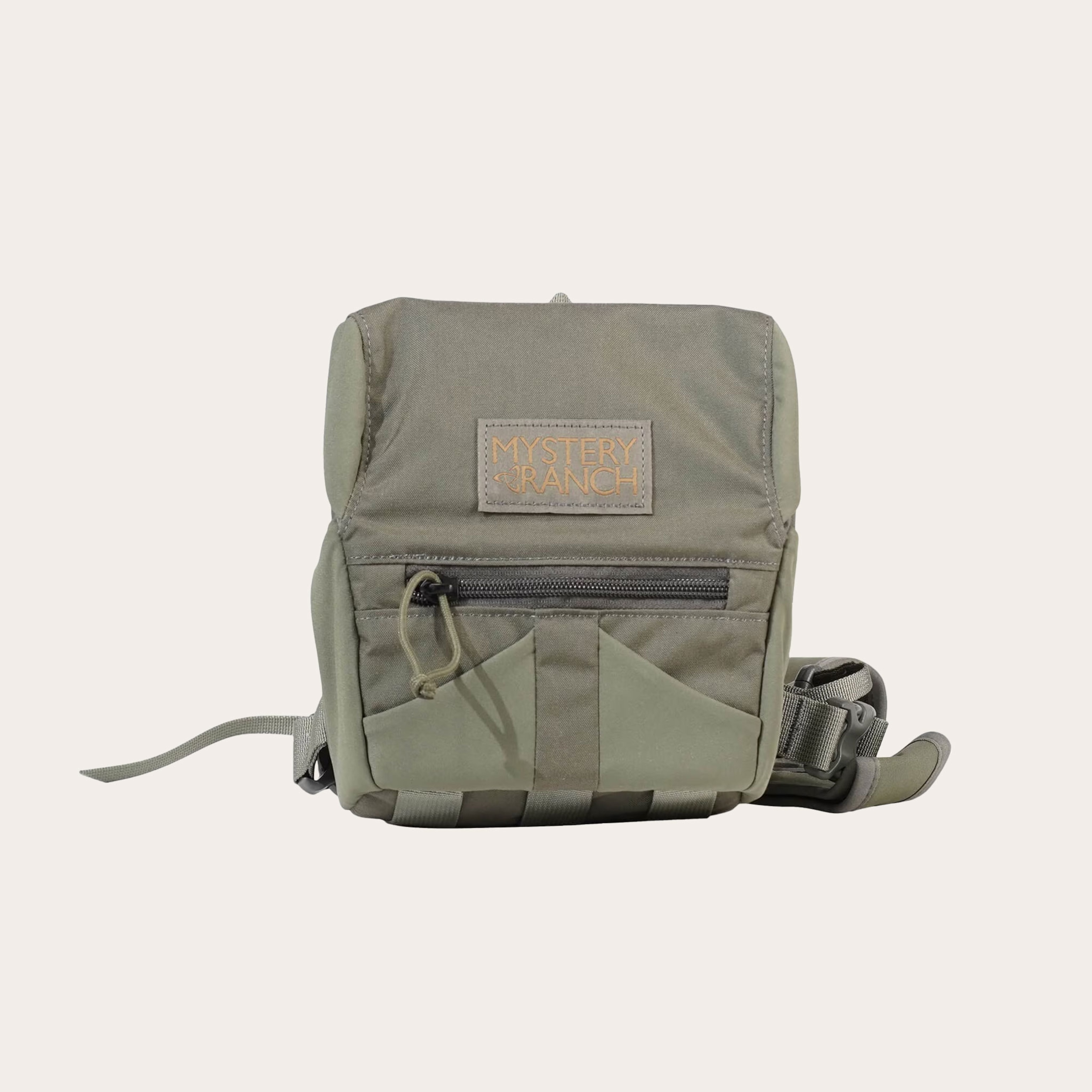 Olive green binocular holder pack.