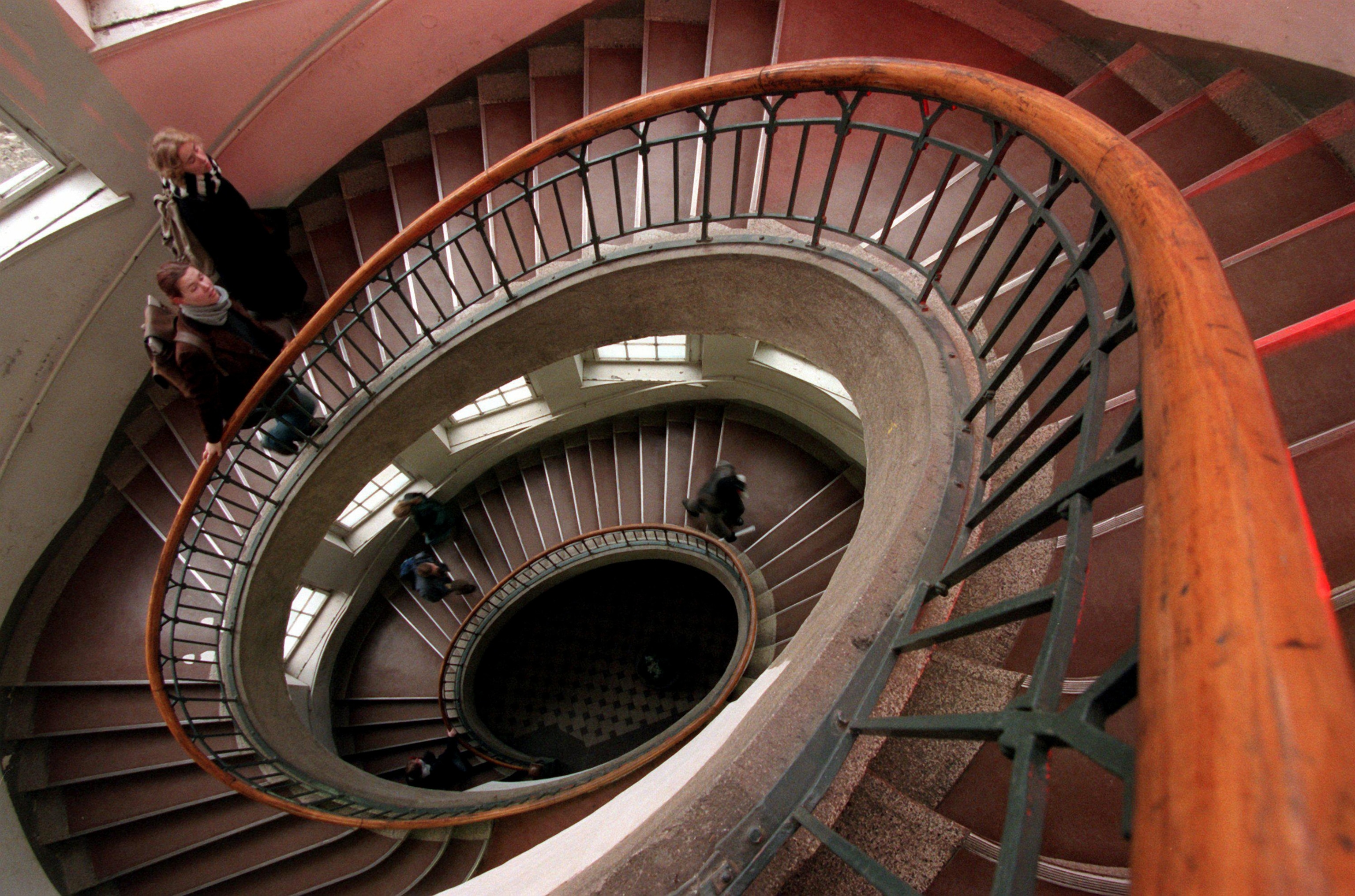 the staircase of the main building of the Bauhaus University in Weimar