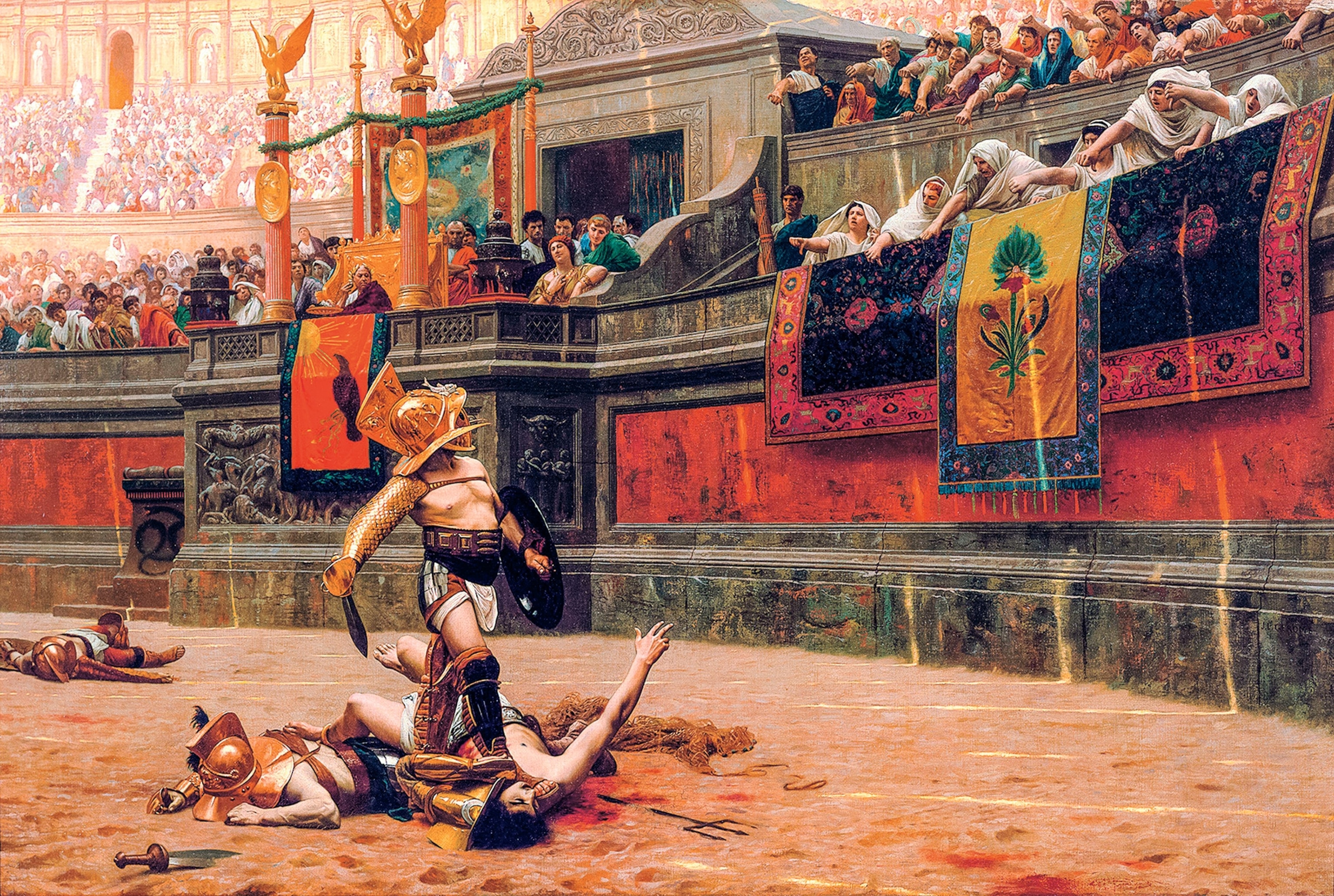 Jean-Léon Gérôme’s 1872 painting “Pollice Verso,” meaning “turned thumb,” influenced many later gladiator portrayals.