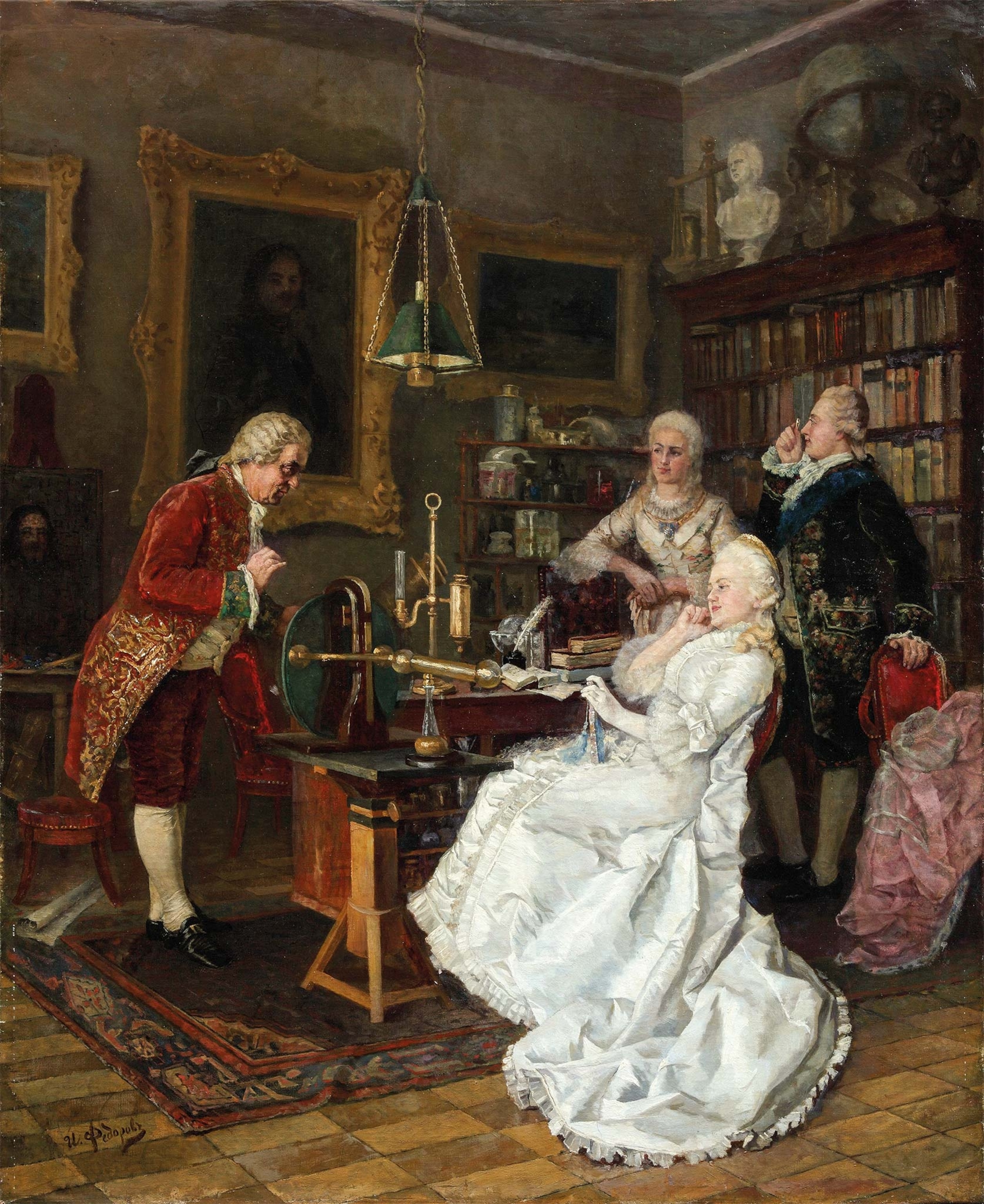 Catherine had an enduring passion for knowledge and met with the world’s greatest minds, including Russian polymath, astronomer, and writer Mikhail Lomonosov, shown here in an 1884 painting by Ivan Kuzmich Fyodorov.