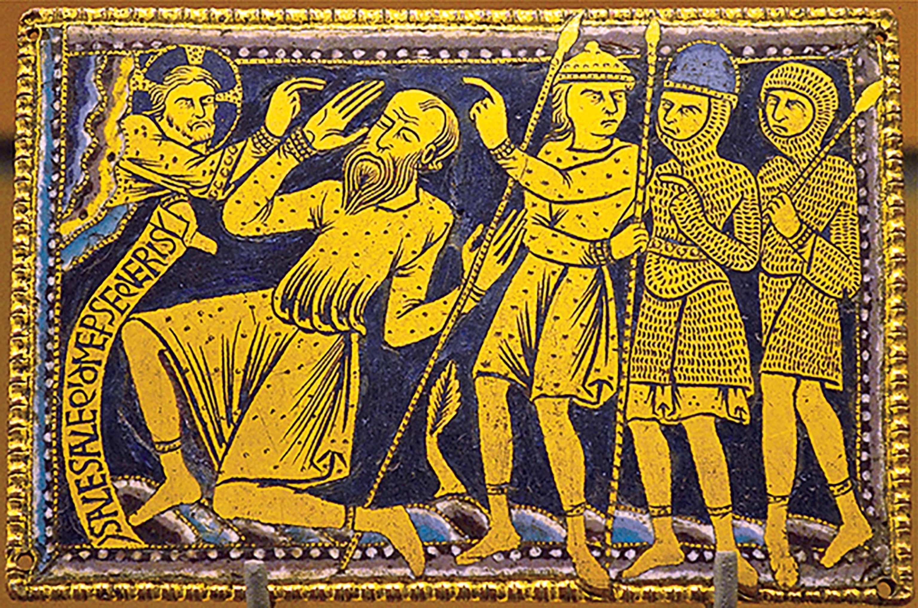 “The Conversion of St. Paul” artwork shows a scene of golden men with a blue backdrop.