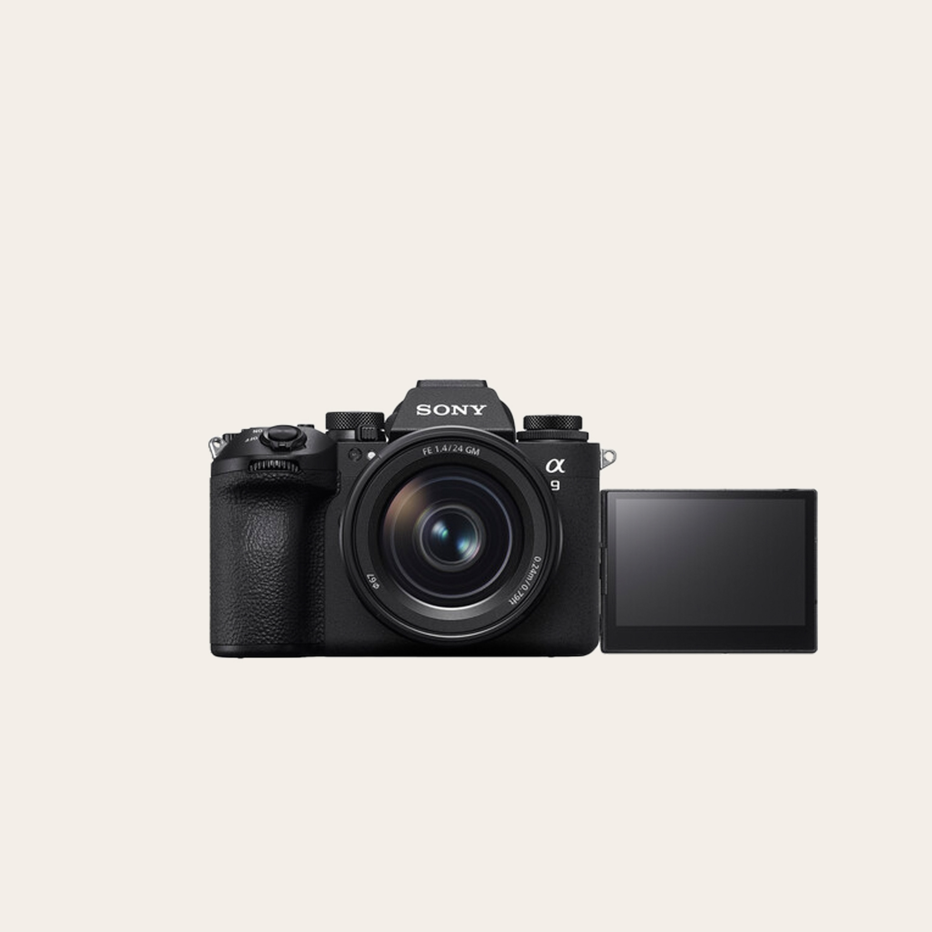 A small black camera body with a flipped out screen.