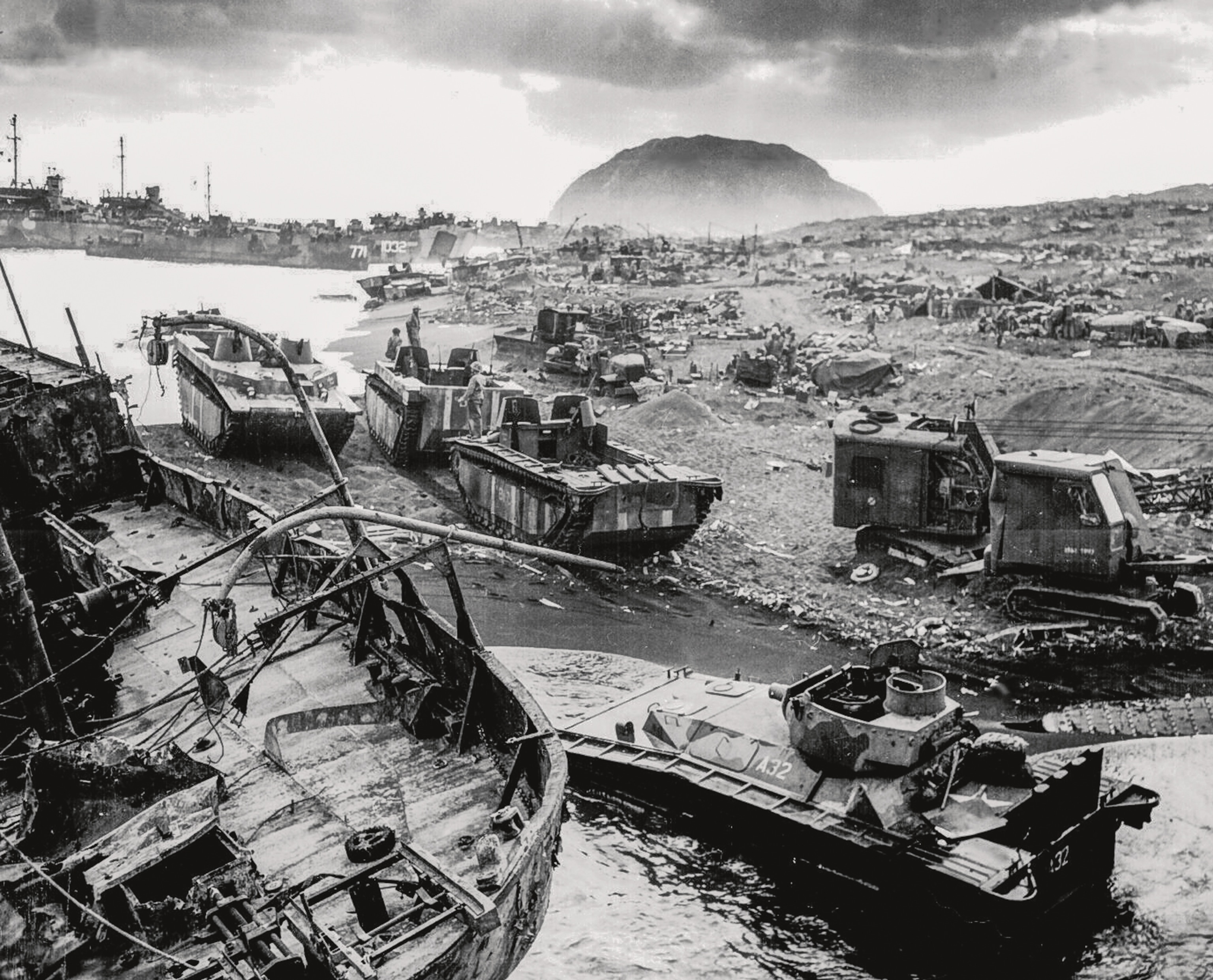 warboats on a beach