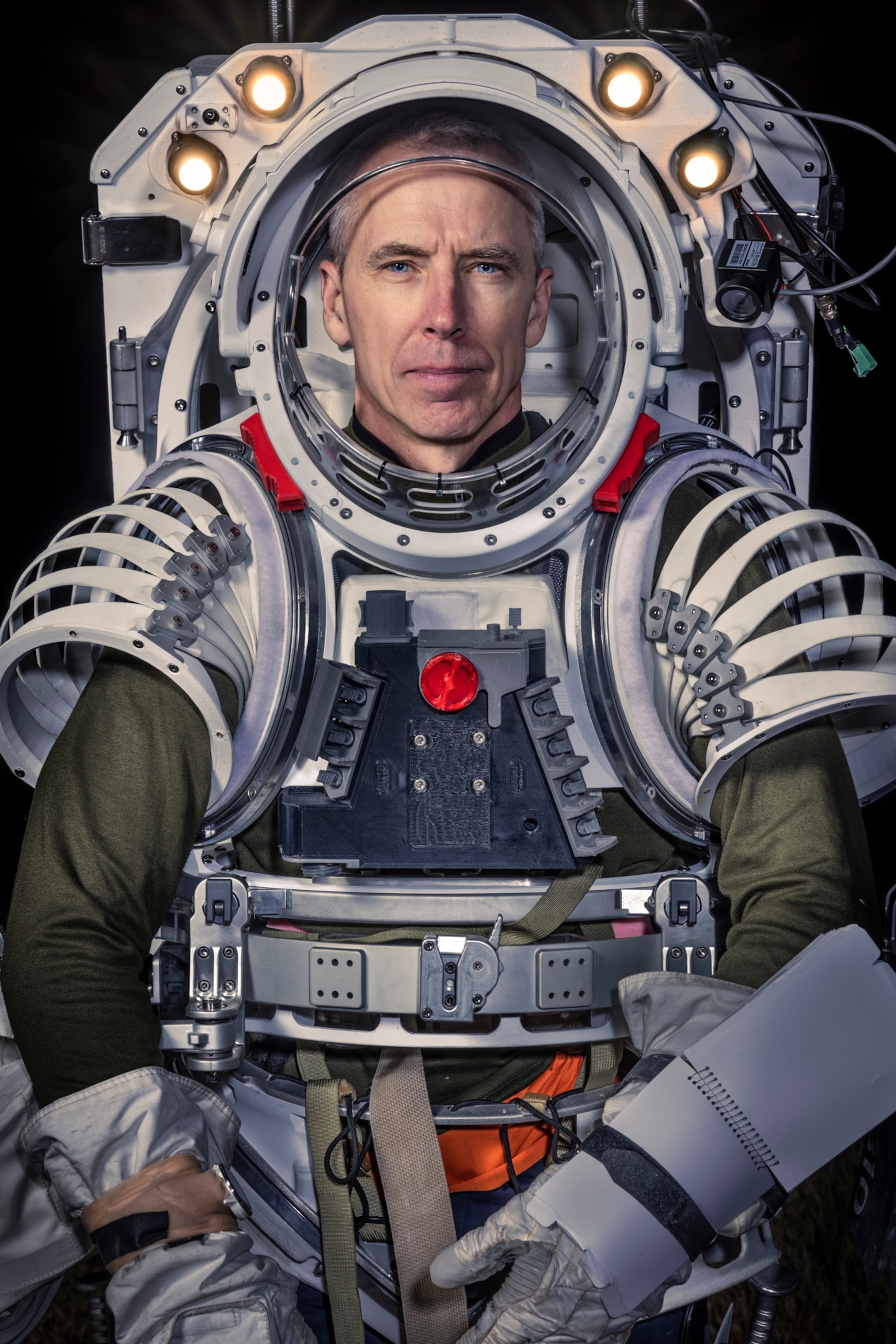 Astronaut Drew Feustel photographed wearing a training space suit during the JETT Field Test 3 training mission at the San Francisco Volcanic Field