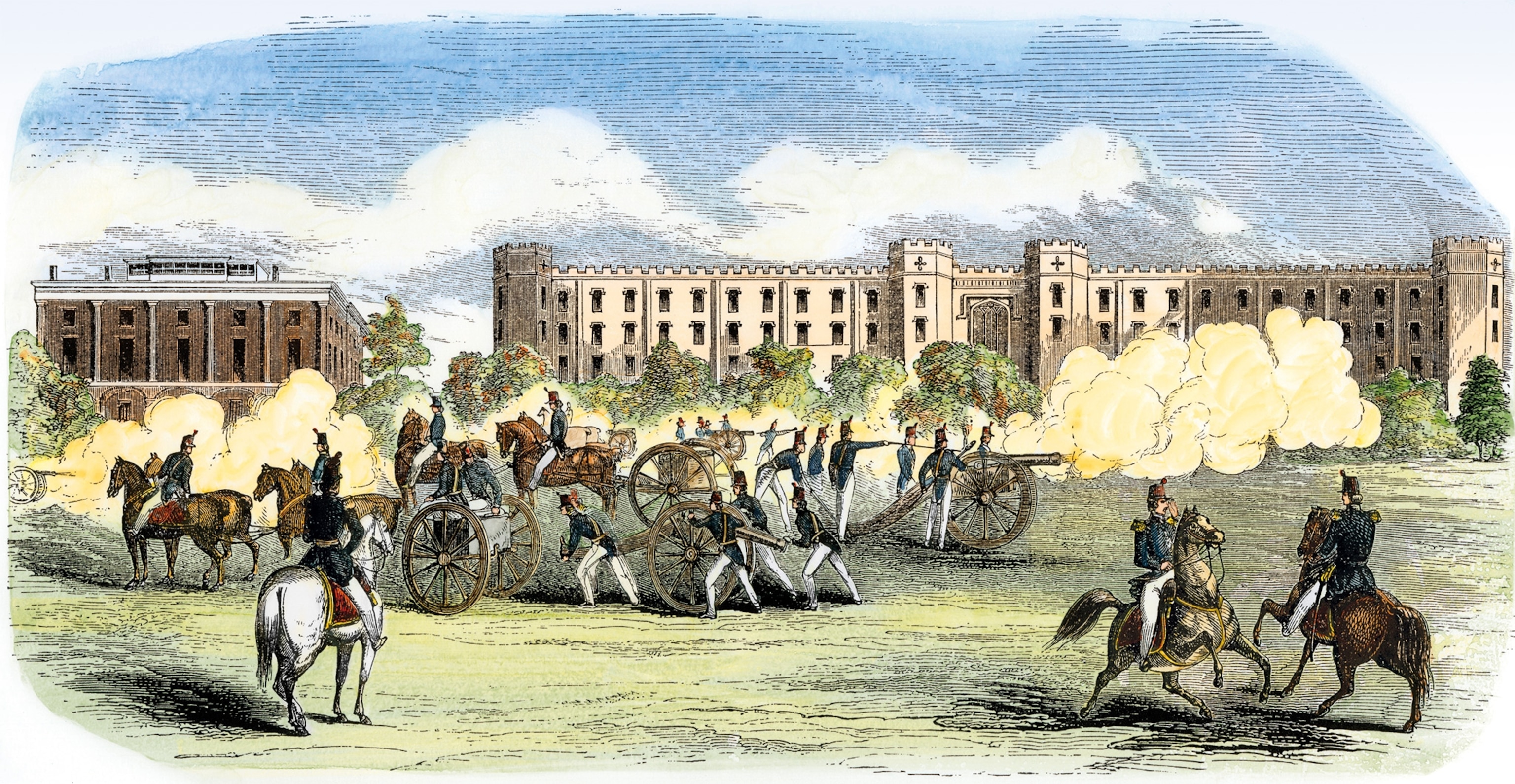 The U.S. Military Academy, shown in an 1850s lithograph, trained many commanders of the Civil War, including Ulysses S. Grant and Robert E. Lee.