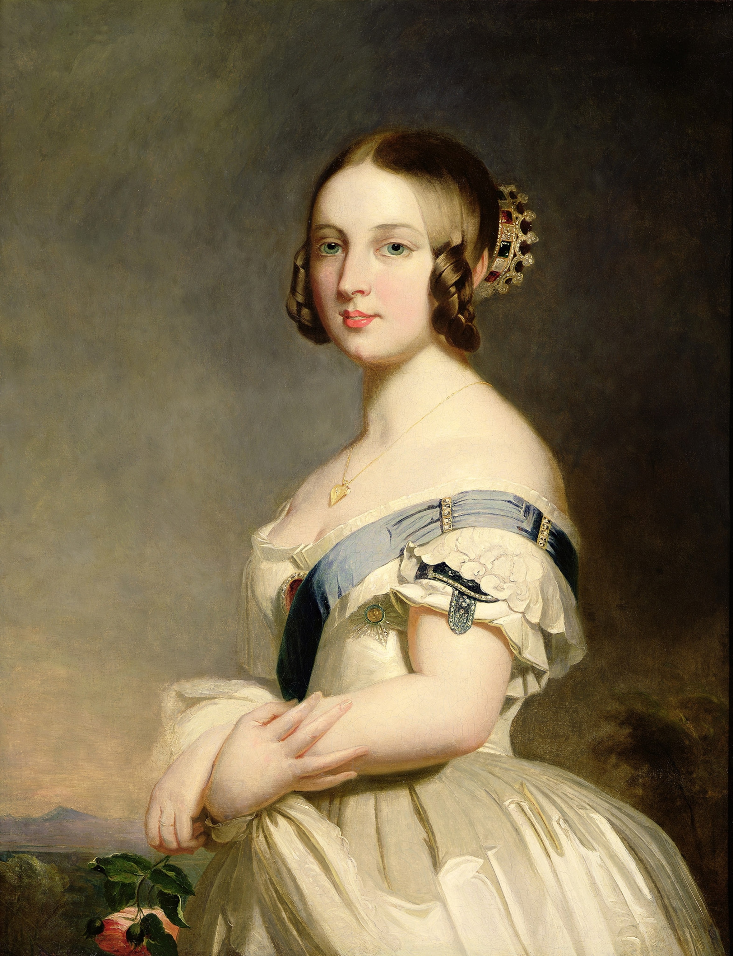 Queen Victoria (1819-1901) (oil on canvas) (see also 15318 & 159010) by Winterhalter, Franz Xaver (1806-73) (studio of); Private Collection; (add.info.: Studio of Franz Xaver Winterhalter); Photo © The Maas Gallery, London.