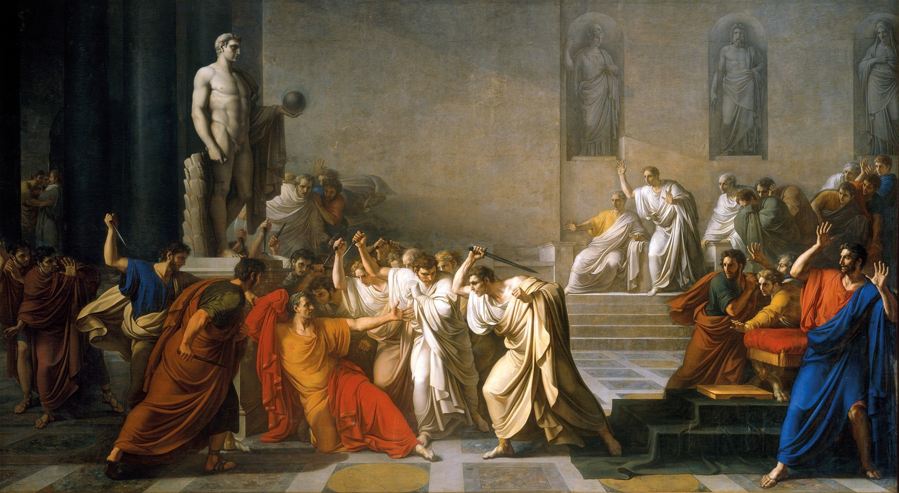 Before horrified onlookers, assassins begin attacking Julius Caesar on March 15, 44 B.C., in a circa 1805 painting by Vincenzo Camuccini. It's housed in the Museo di Capodimonte in Naples, Italy.