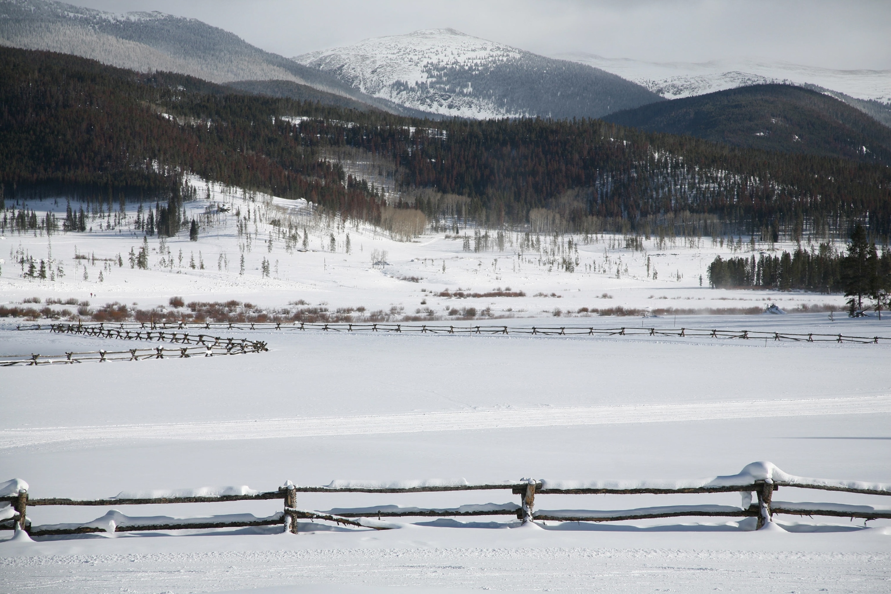 A long winter mountain view from the Devil's Thumb Ranch in Winter Park, Colorado