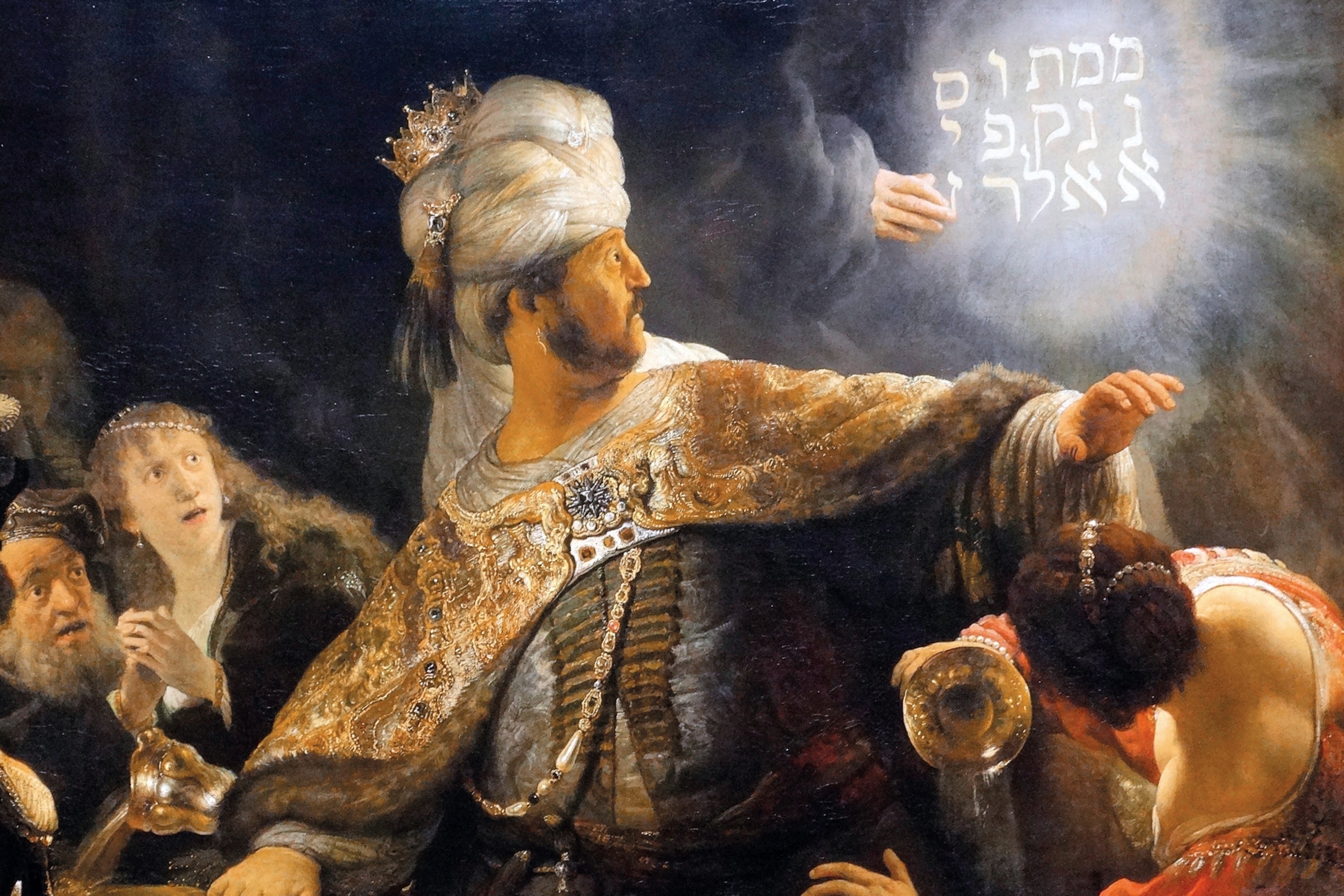 Picture depicting the Bible story of the ghostly hand predicting the fall of Babylon