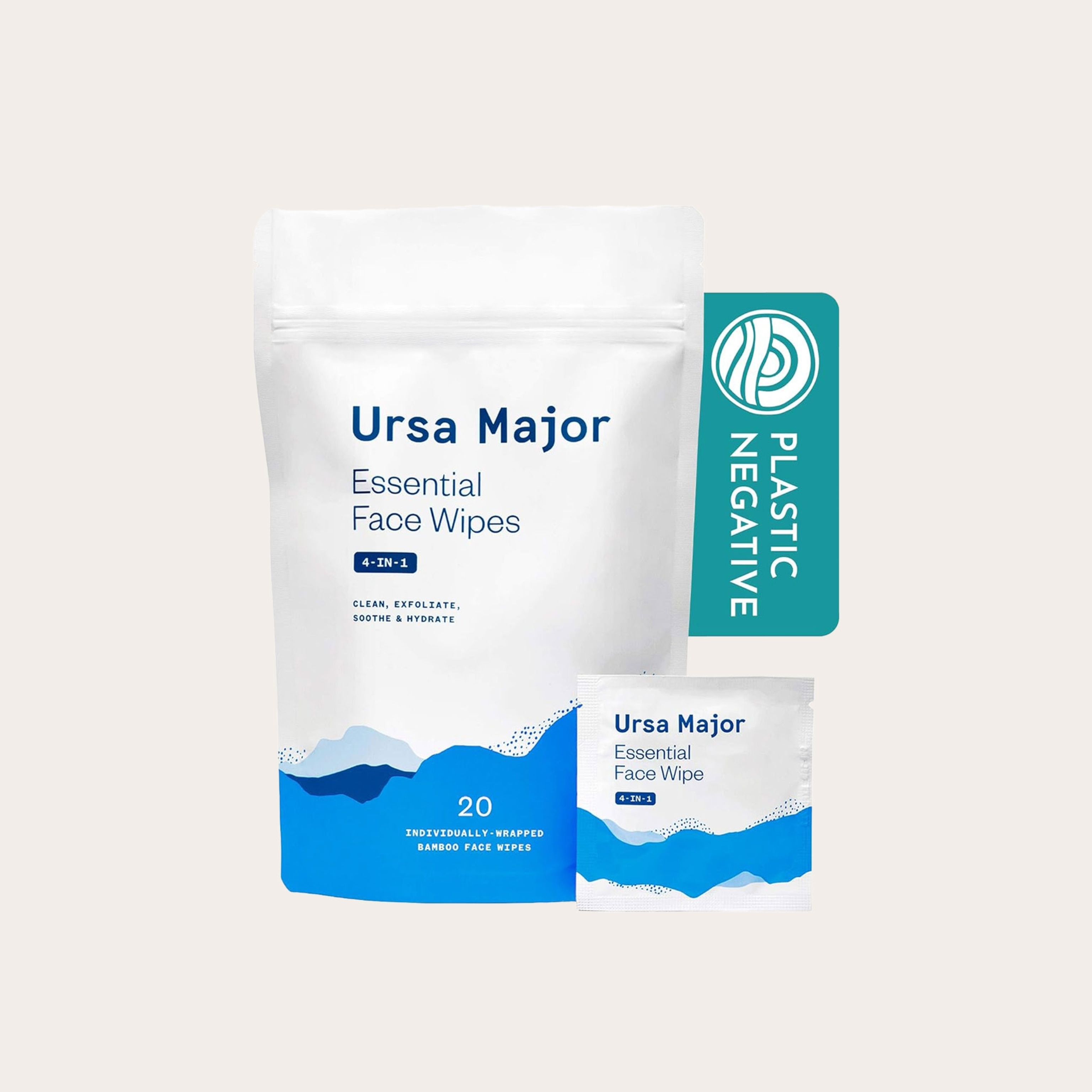 Blue plastic packaging of individual wipes.