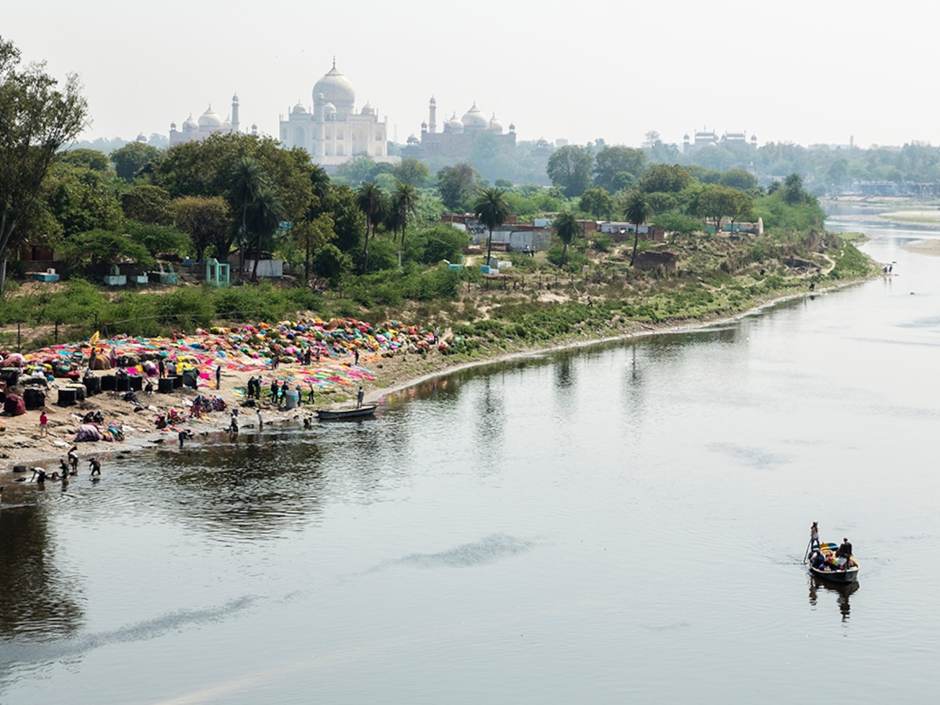 the Taj Mahal on the Yamuna River in Agra, India
