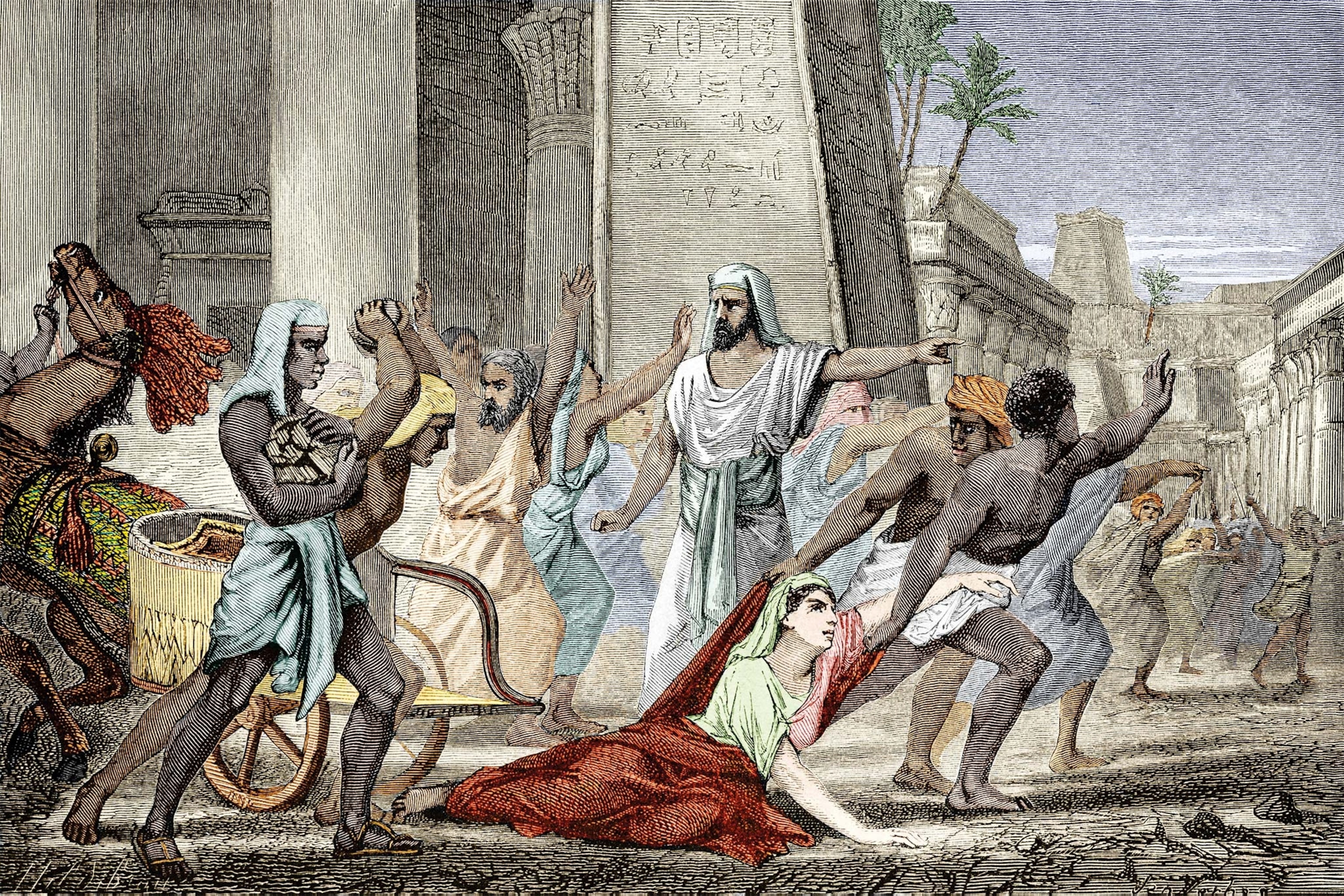 An engraving shows Hypatia's murder by mob