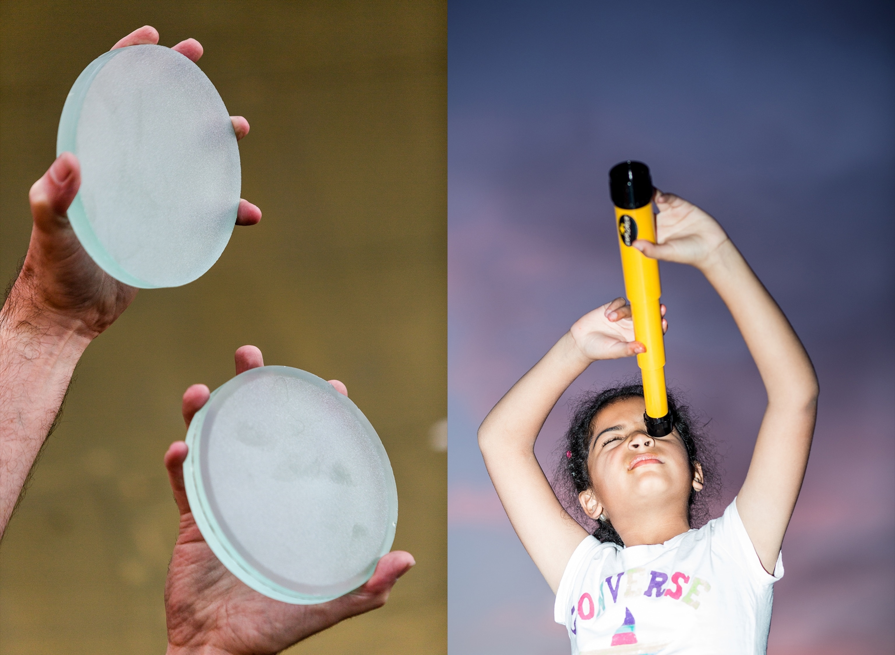 telescope glass and a young girl.