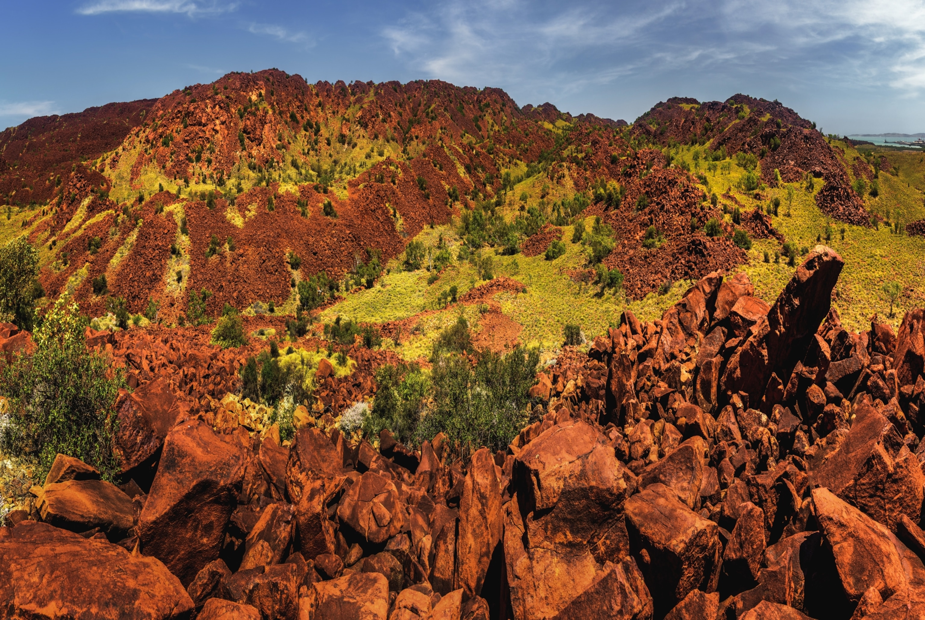 Red clay rock of Murujuga or Burrup Peninsula Hills. Pilbara, Western Australia