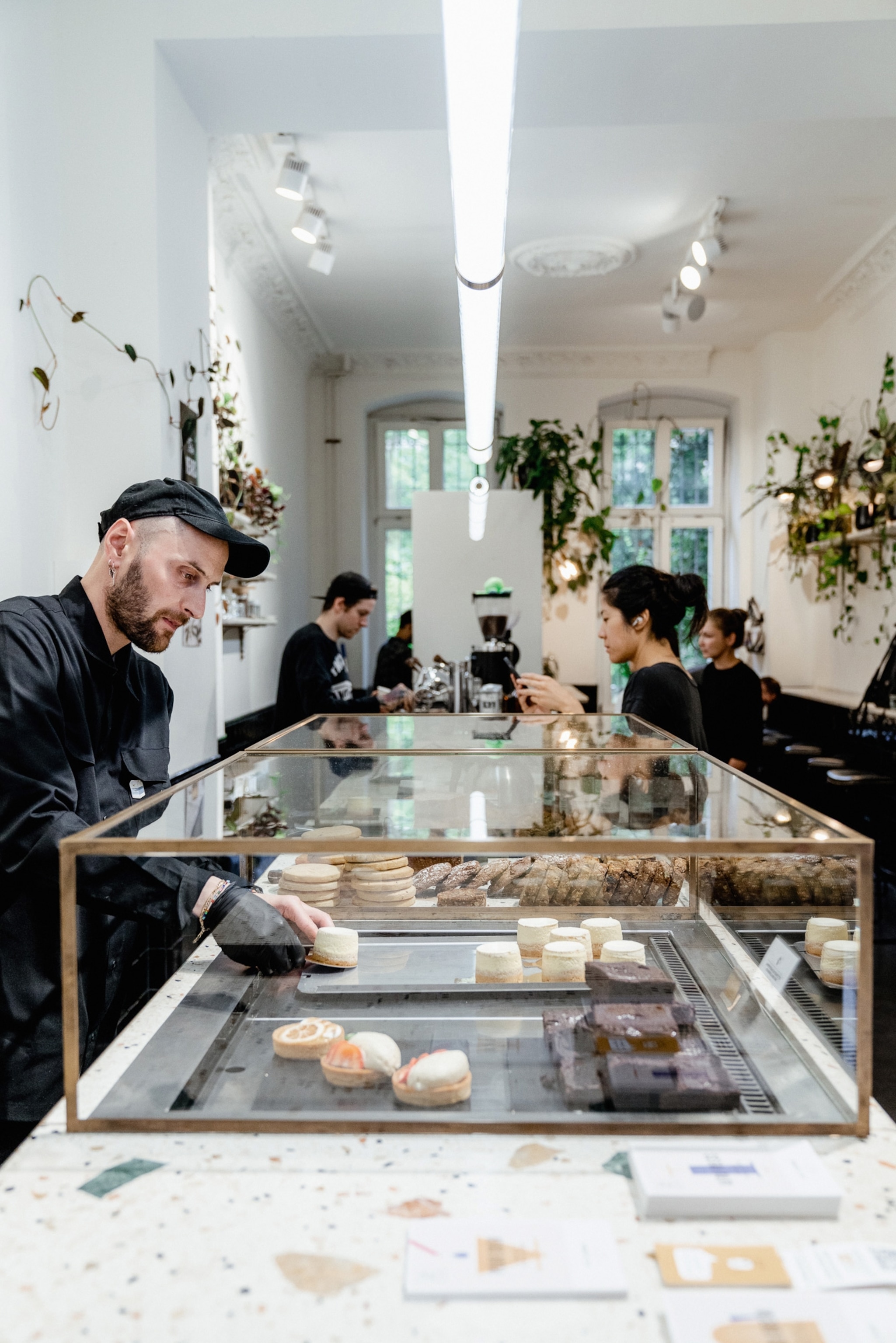 The terrazzo counter at the Mitte branch of Five Elephant is a popular breakfast spot.