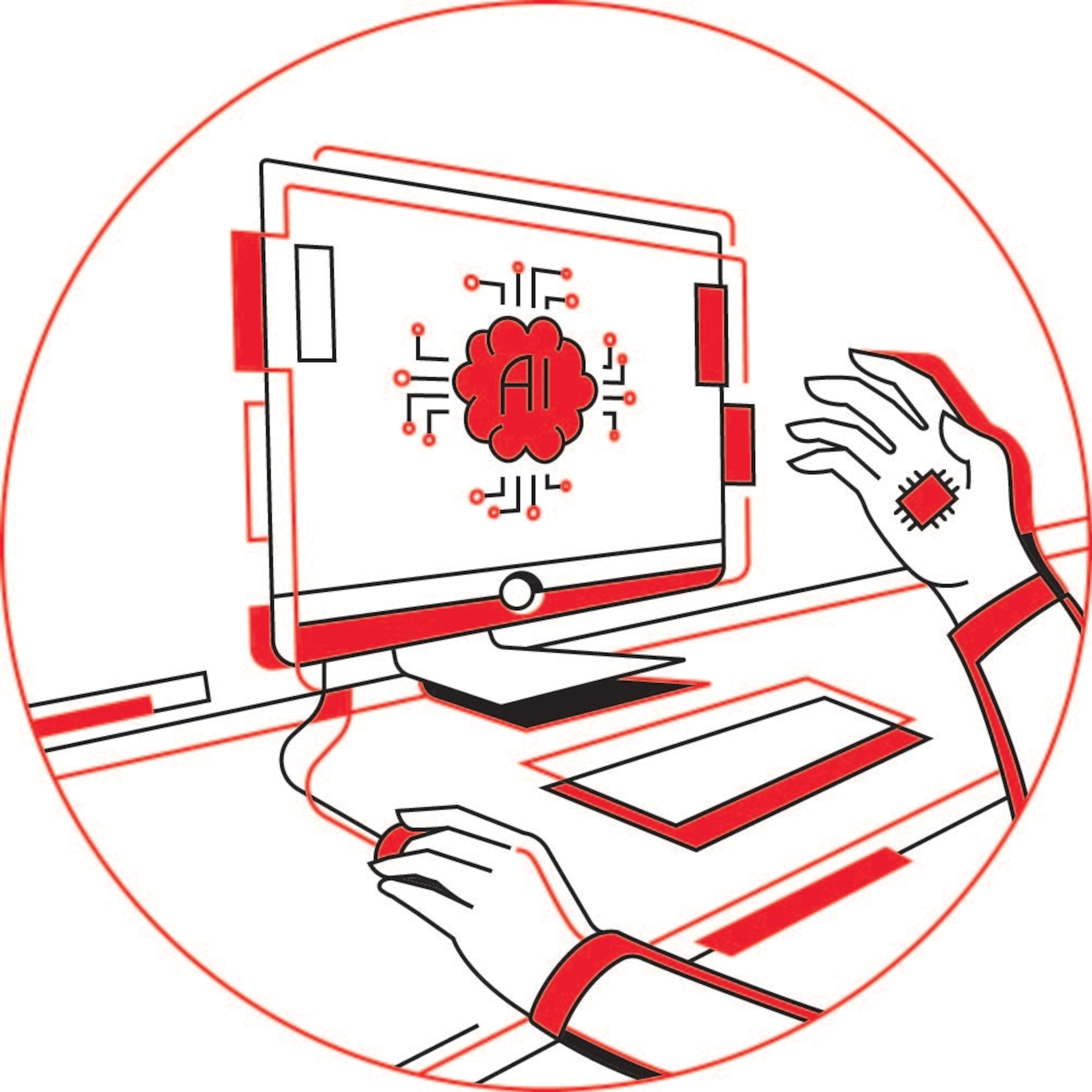 an illustration of a person on a computer