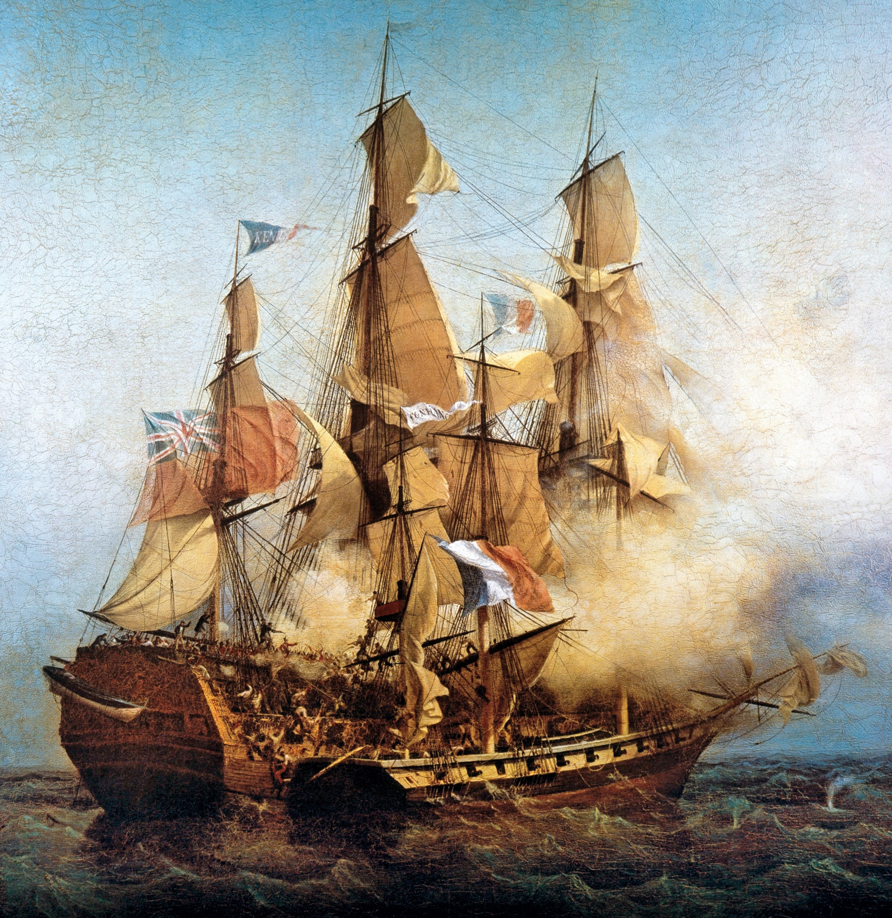 state-backed privateers seizing a British ship in a painting by Louis Garneray