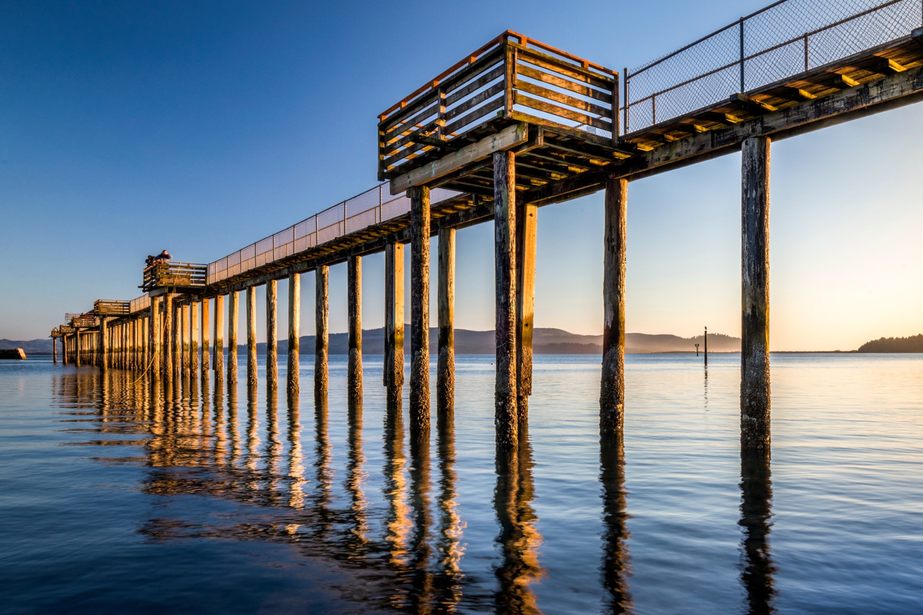 Sunlight strikes the pier at Garibaldi on the Oregon Coast