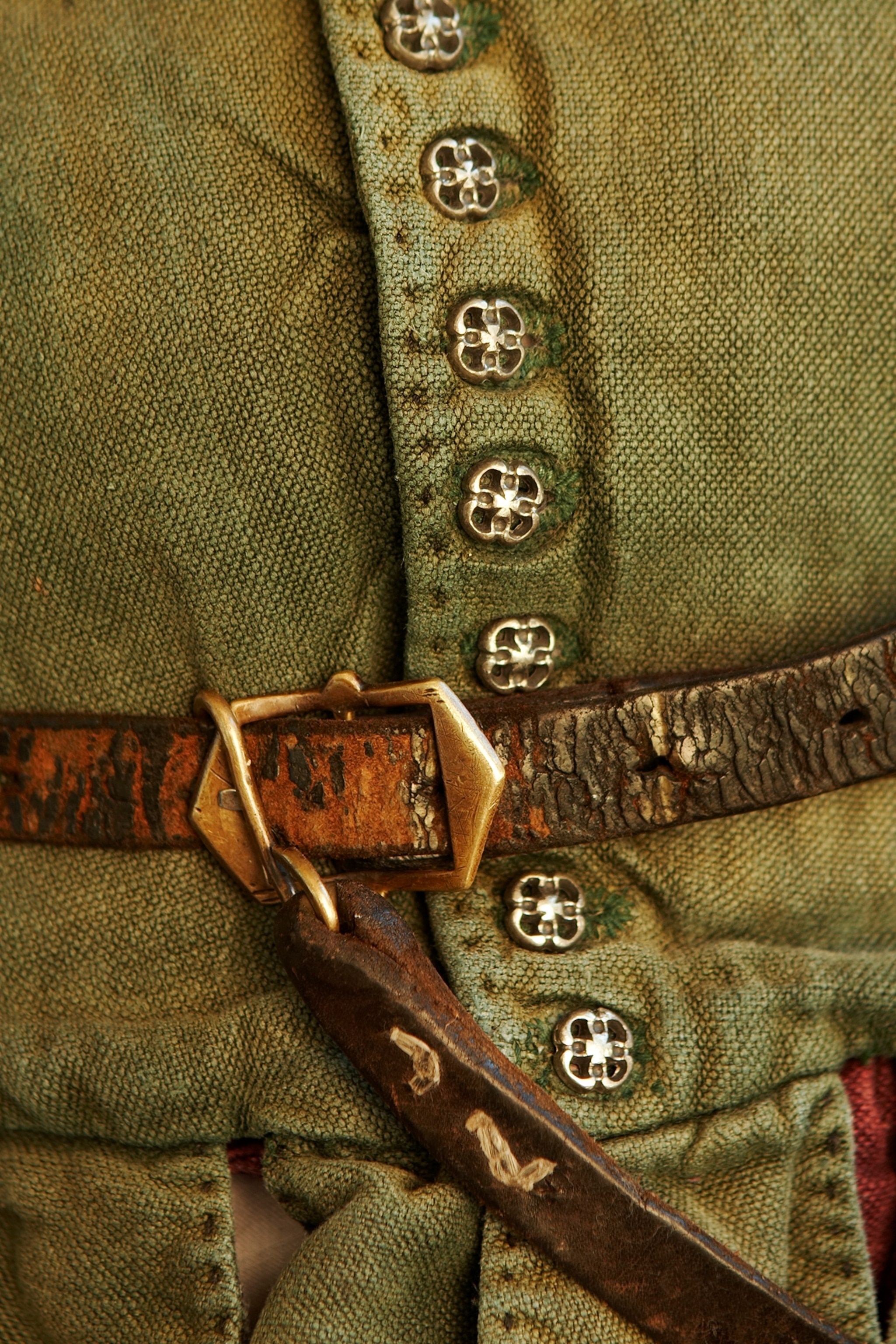 Close-up of a vest and buttons at the Jamestown Settlement.