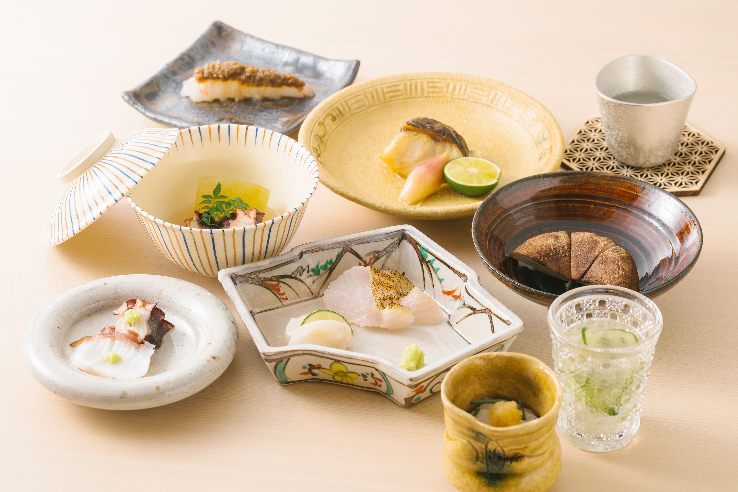 set plates of sushi