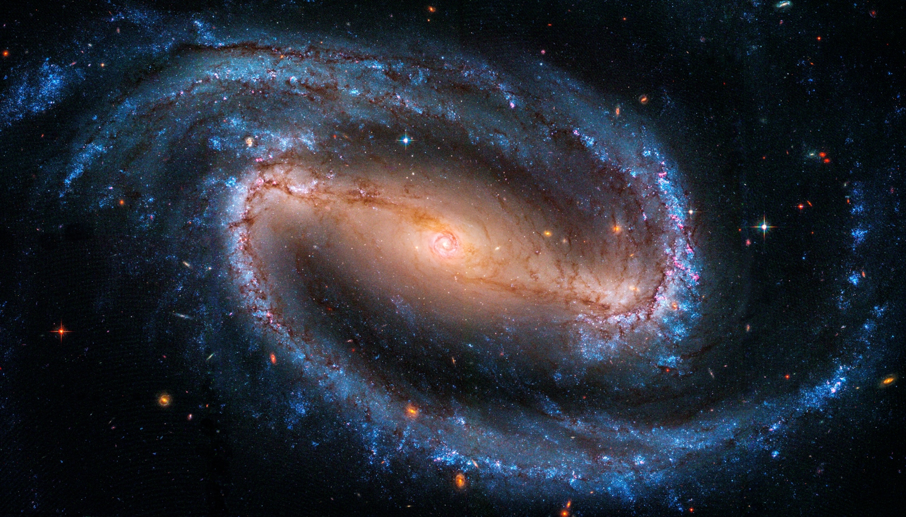 Reddish bar with swirls of light from both ends.